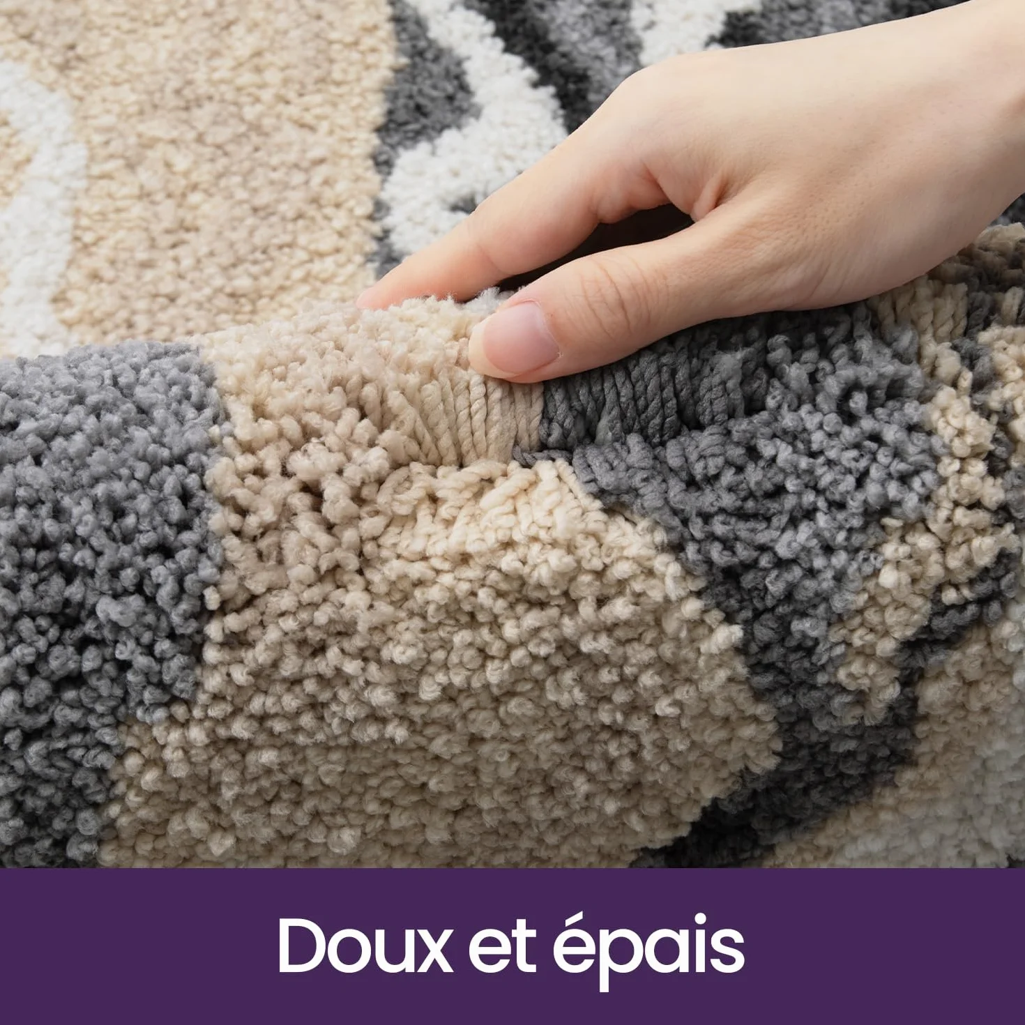 DEXI Tapis Salle de Bain Antidérapant 60 x 90 cm, Lavable en Machine, Gris et Beige