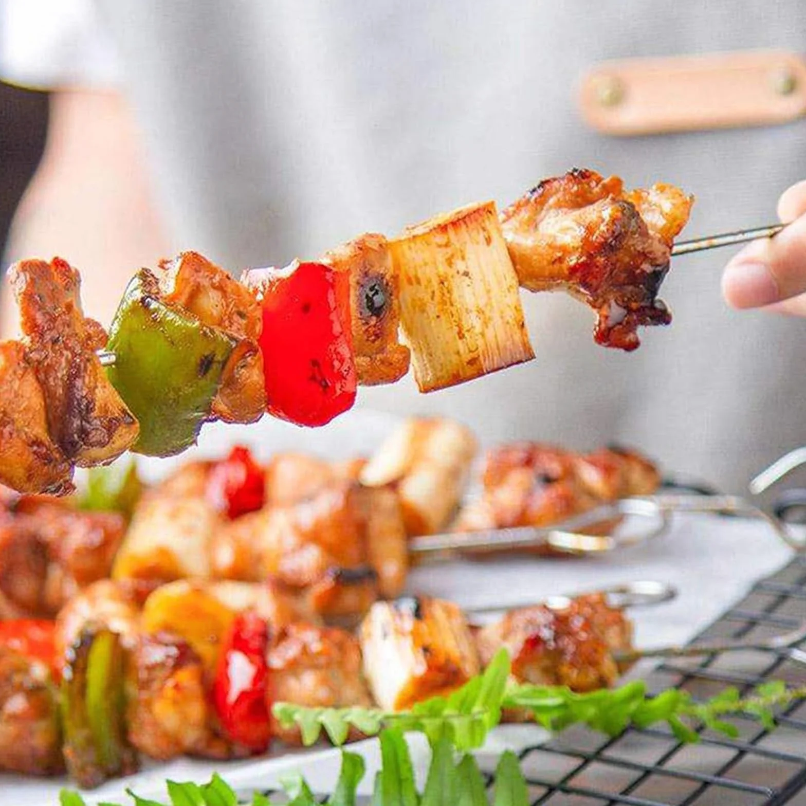 MUNTE Pic a Brochette Réutilisable en Acier Inoxydable 80 Pièces 2,5mm x 15cm Barbecue
