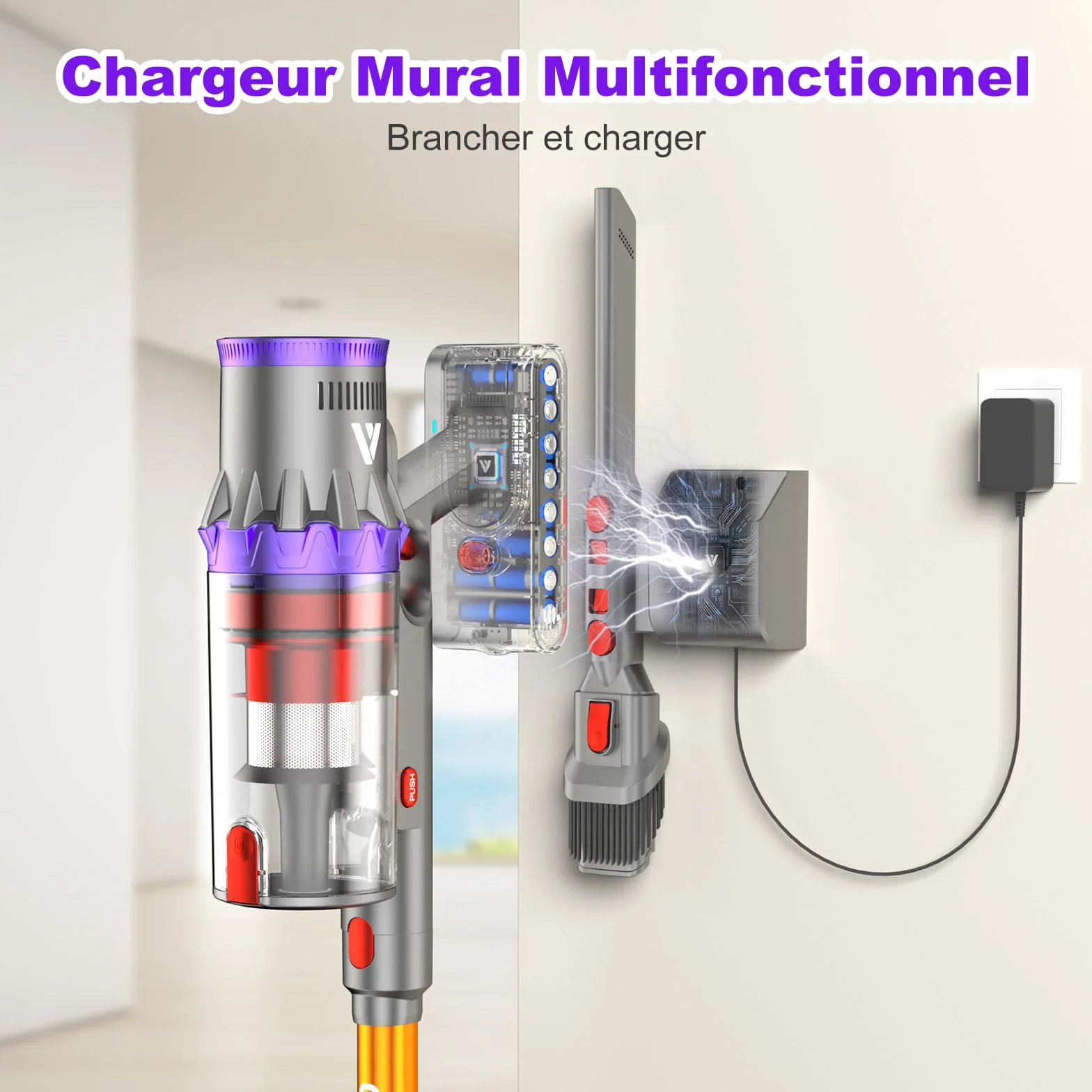 coovy SU7 Aspirateur Balai sans Fil 580W/55Kpa/75Mins, Aspirateur Puissant, Détection Poussière, Écrans Tactiles LED, Brosse Anti-Emmêlement Vacuum Cleaner pour Sols Durs Tapis Voiture