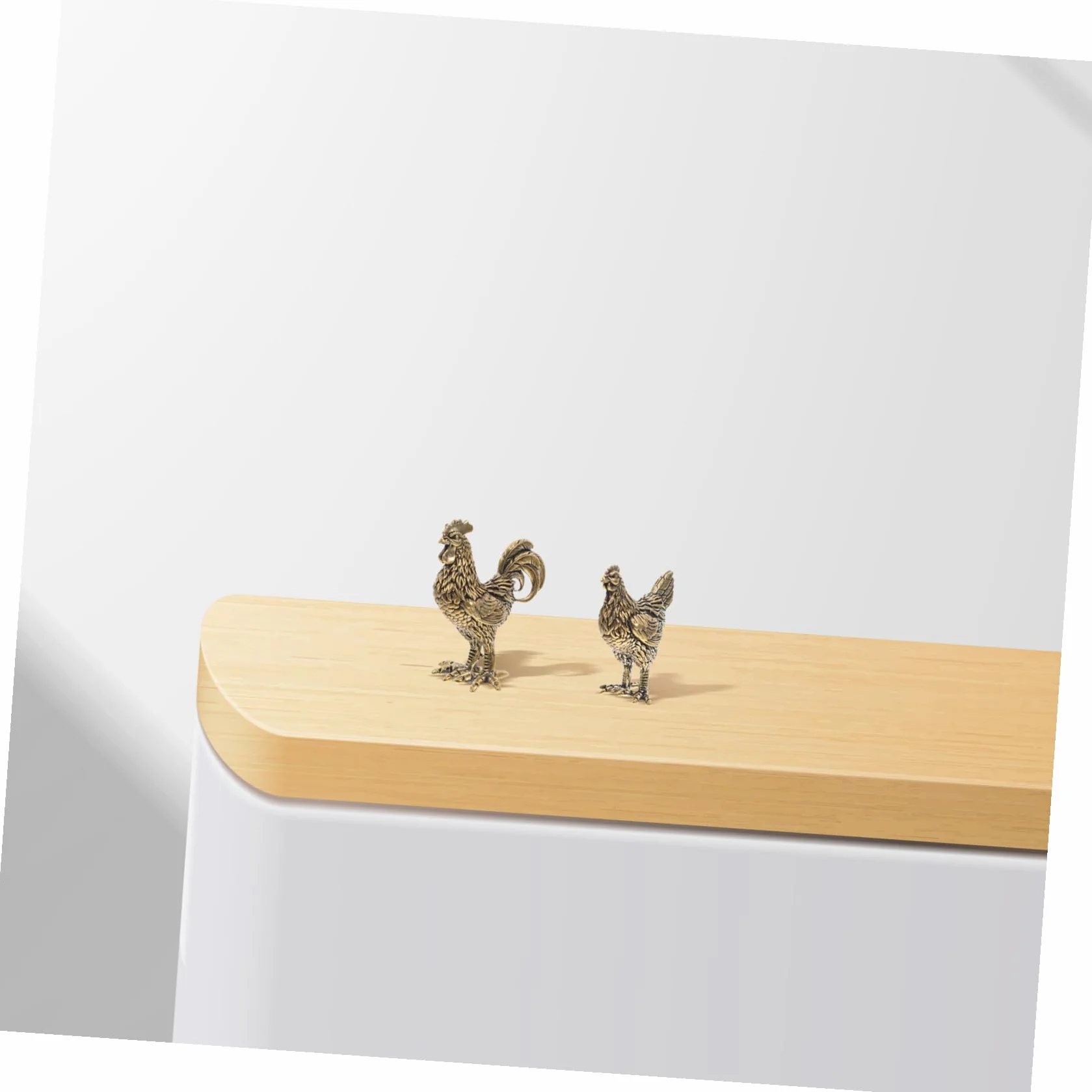 Lot de 2 figurines décoratives Feng Shui Coq et Poule en cuivre porte-bonheur