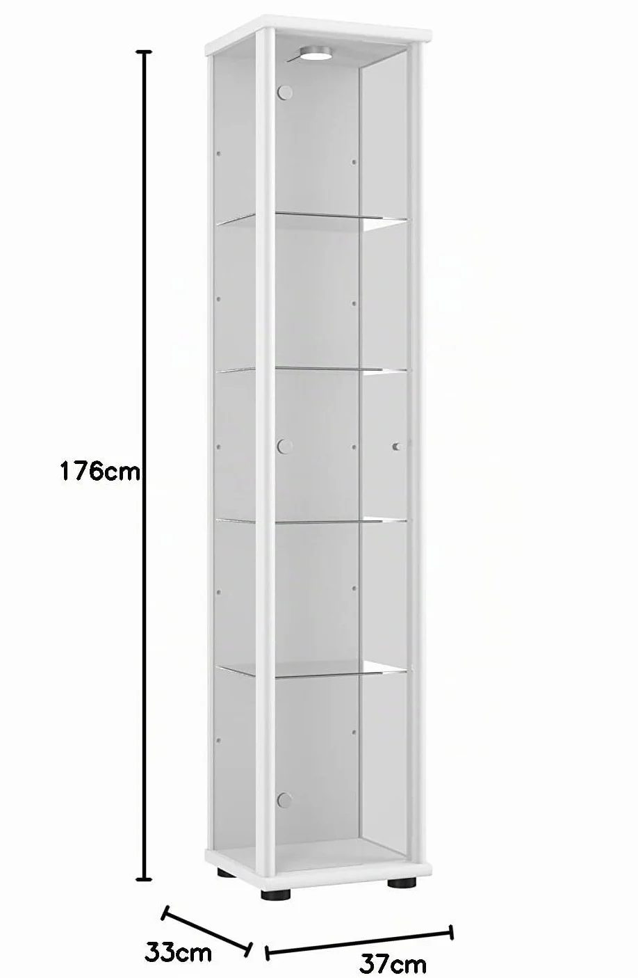 Vitrine en Verre pour Collection (176x37x33cm) - Fabriqué en Allemagne - Armoires vitrées de présentation Blanc avec 4 étagères en Verre réglables & LED - Meuble vitrine Collection Figurine