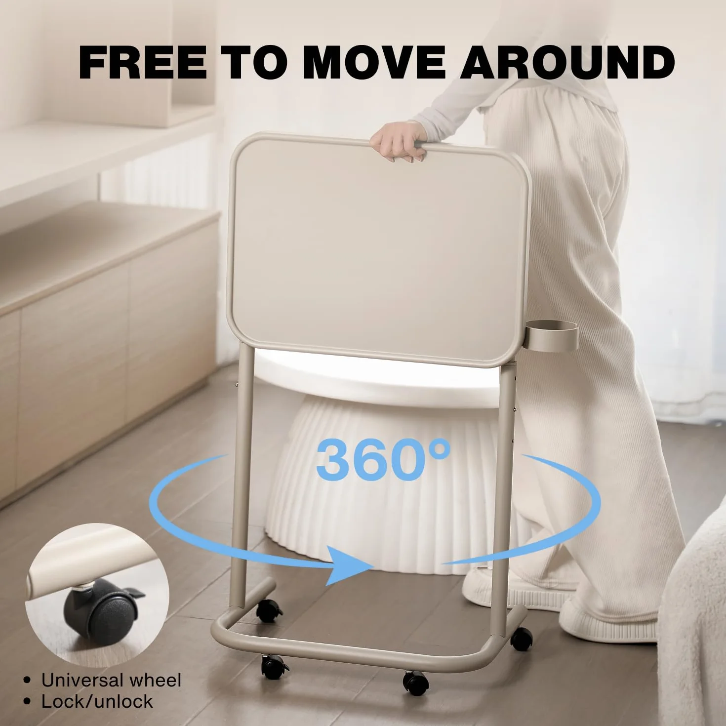 Keepo Plateau TV en métal avec roulettes/roulettes, table d'appoint, plateau de repas réglable, table pour ordinateur portable pliable avec 3 hauteurs, angle d'inclinaison de 0 à 90 degrés, portable