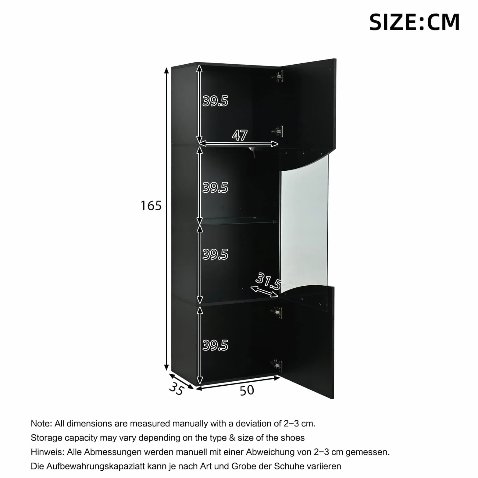 KOMHTOM Armoire Vitrine LED 35x50x165cm, Meuble Exposition Mural avec Éclairage USB, Design Contemporain pour Salon Bureau, Panneau Particules Noir Haut-Brillant(35x50x165cm)