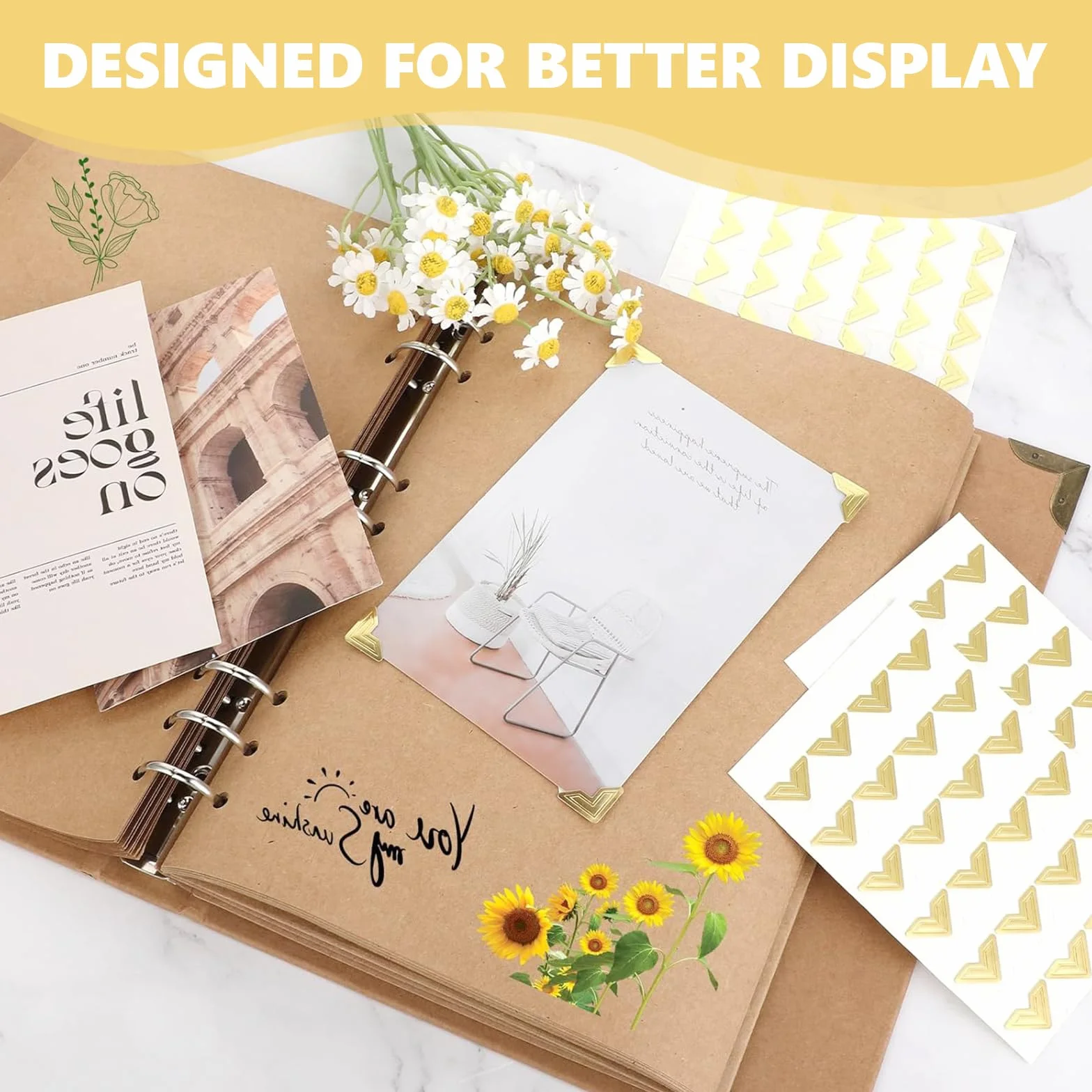 240 Coins Photos Autocollants Doré, Papiers de Coin Photo pour Album Scrapbooking DIY