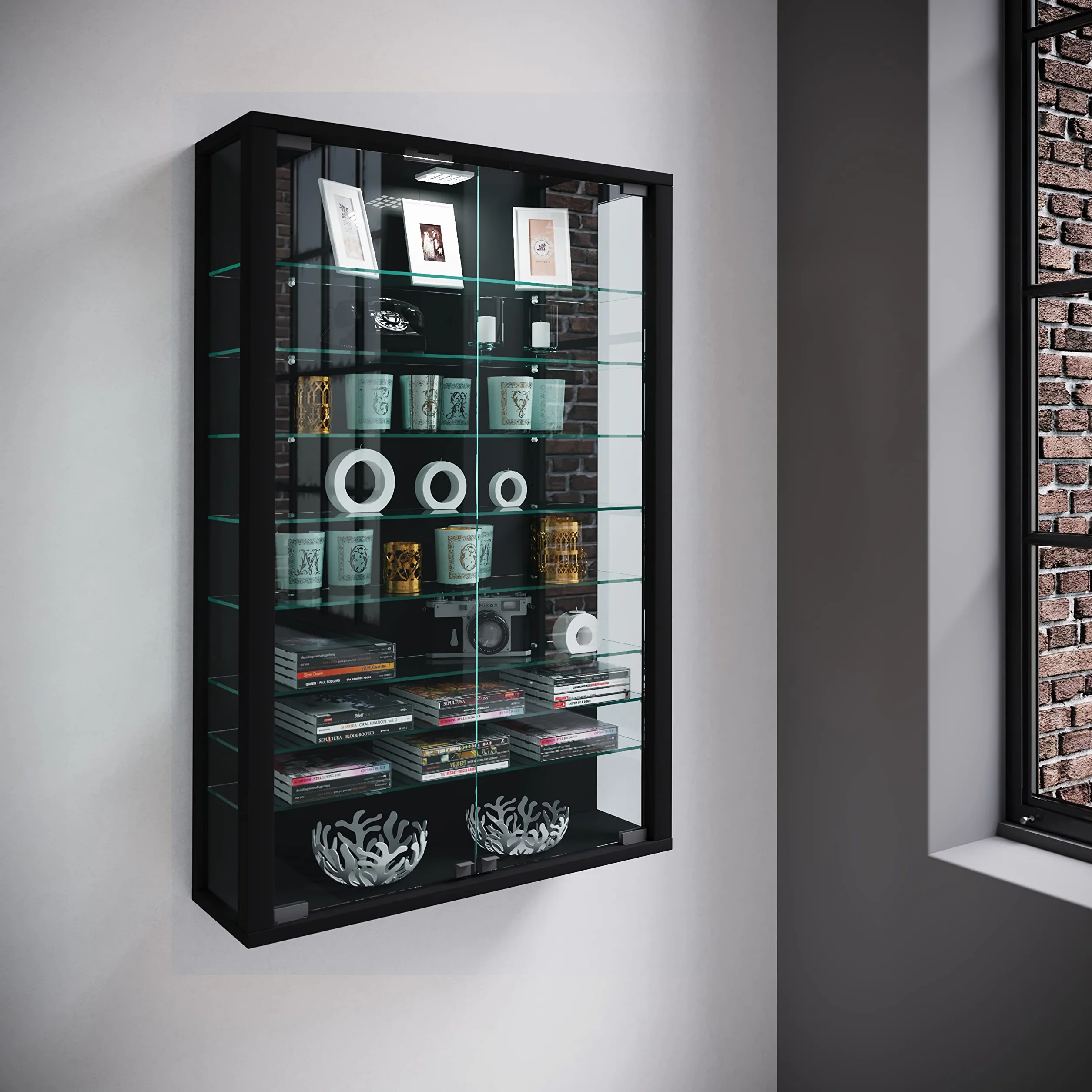 VCM vitrine Salon, Armoire vitrine, Meuble vitrine Salon, vitrine en Verre Colonne Vitrine Murale Suspendue vitrine en Verre vitrine Murale vitrine en Verre Vitrosa Mini Noir