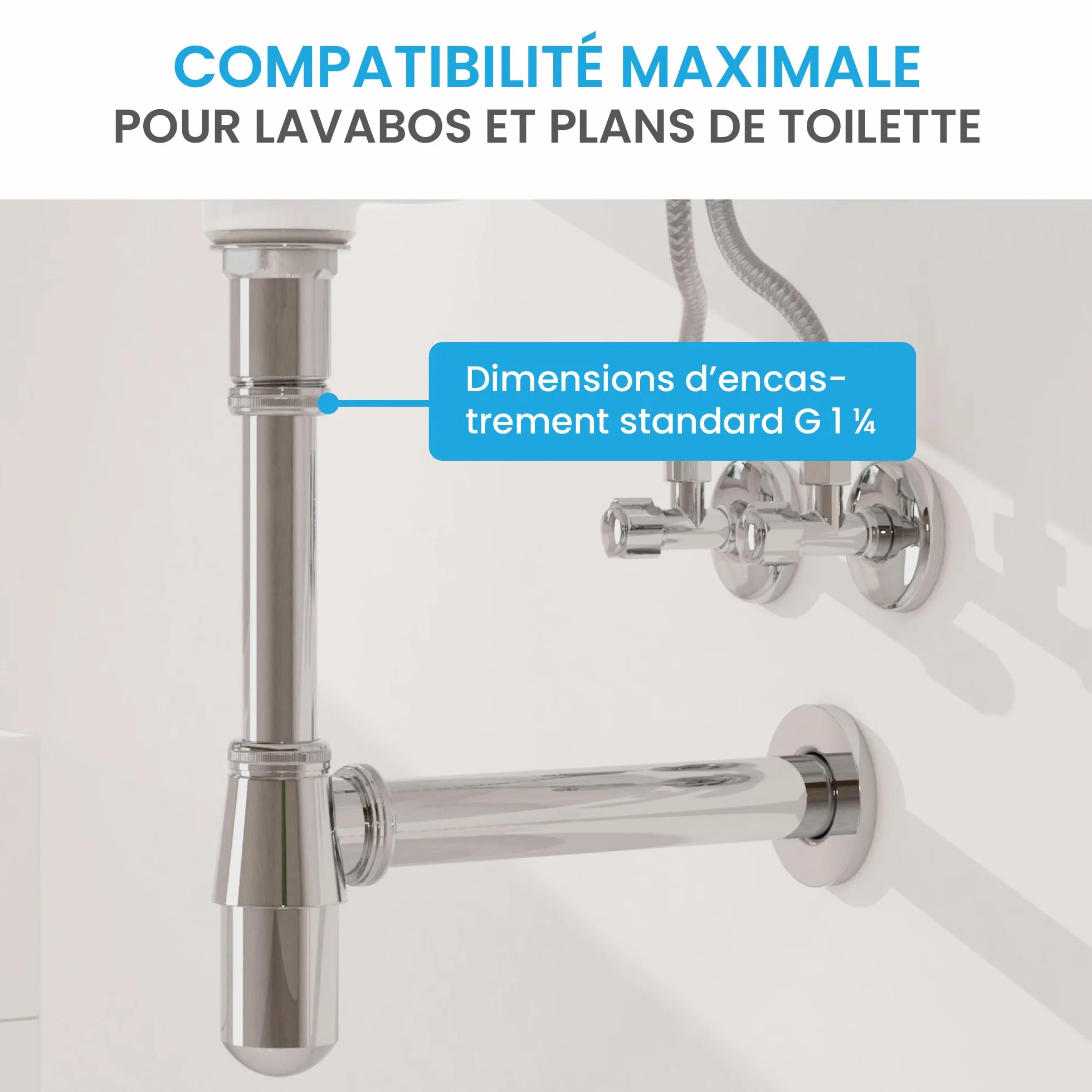 Siphon à Tasse Universel Bächlein pour Lavabos et Éviers, Écoulement à Bouteille Design