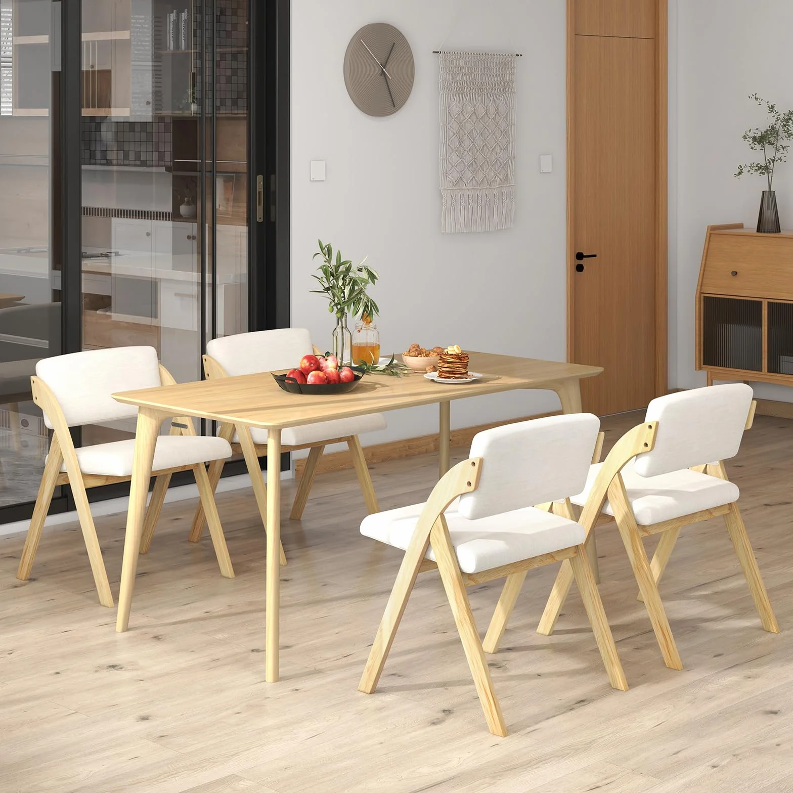 RELAX4LIFE Lot de 2 Chaise Pliante Bois, Chaise Salle a Manger avec Siège Rembourré, Housse en Lin, Chaise Pliable Interieur, Peu Encombrante, pour Cuisine, Salle à Manger, Bureau (1, Naturel+Beige)