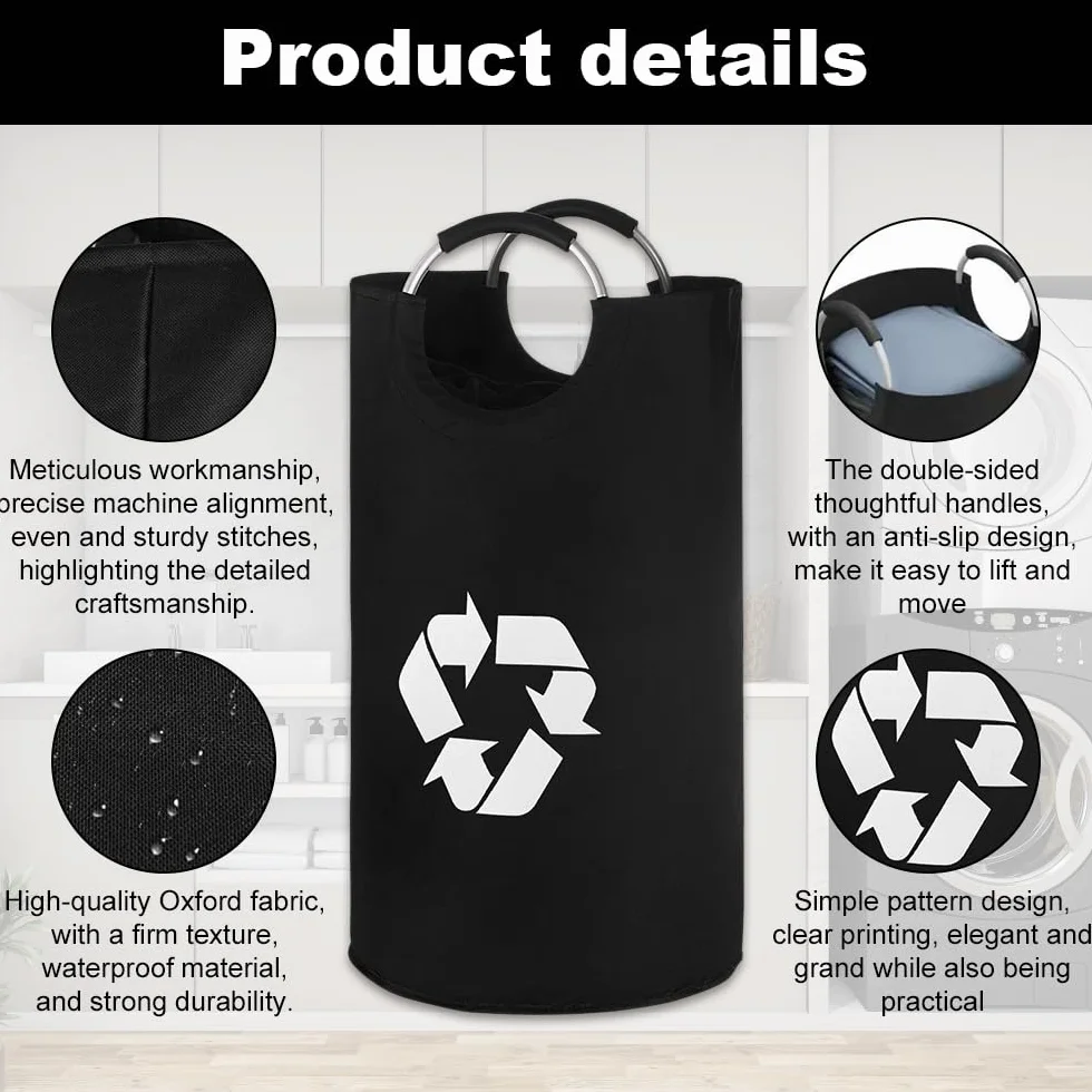 Poubelle Recyclage Réutilisable 82L avec Poignée en Aluminium, Détachable, Noir