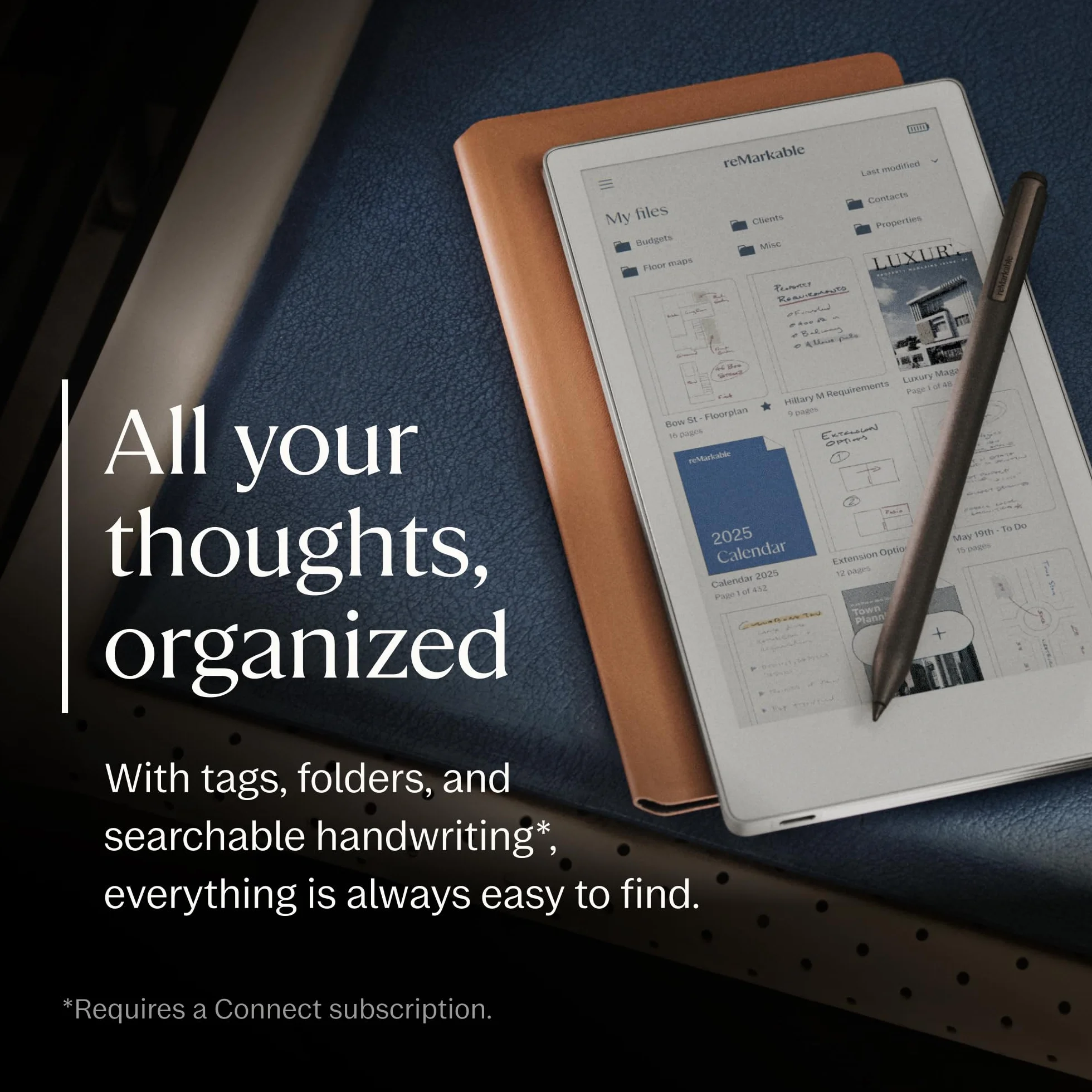 reMarkable Zestaw Luxury reMarkable Paper Pro Move | Tablet E-Ink - Wyświetlacz Kolorowy 7,3" + Rysik Marker Plus ze Zintegrowaną Gumką + Etui Book Folio Skórzane Czarne