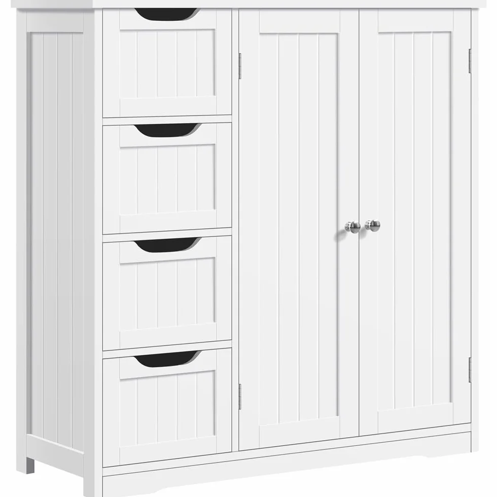 Yaheetech Meuble Salle de Bain Rangement, Armoire Toilette, avec 4 Tiroirs et 1 Large Placard, 1 Etagère Intérieure, 81 × 30 × 83 cm, Grande Commode Chambre Cuisine Blanc
