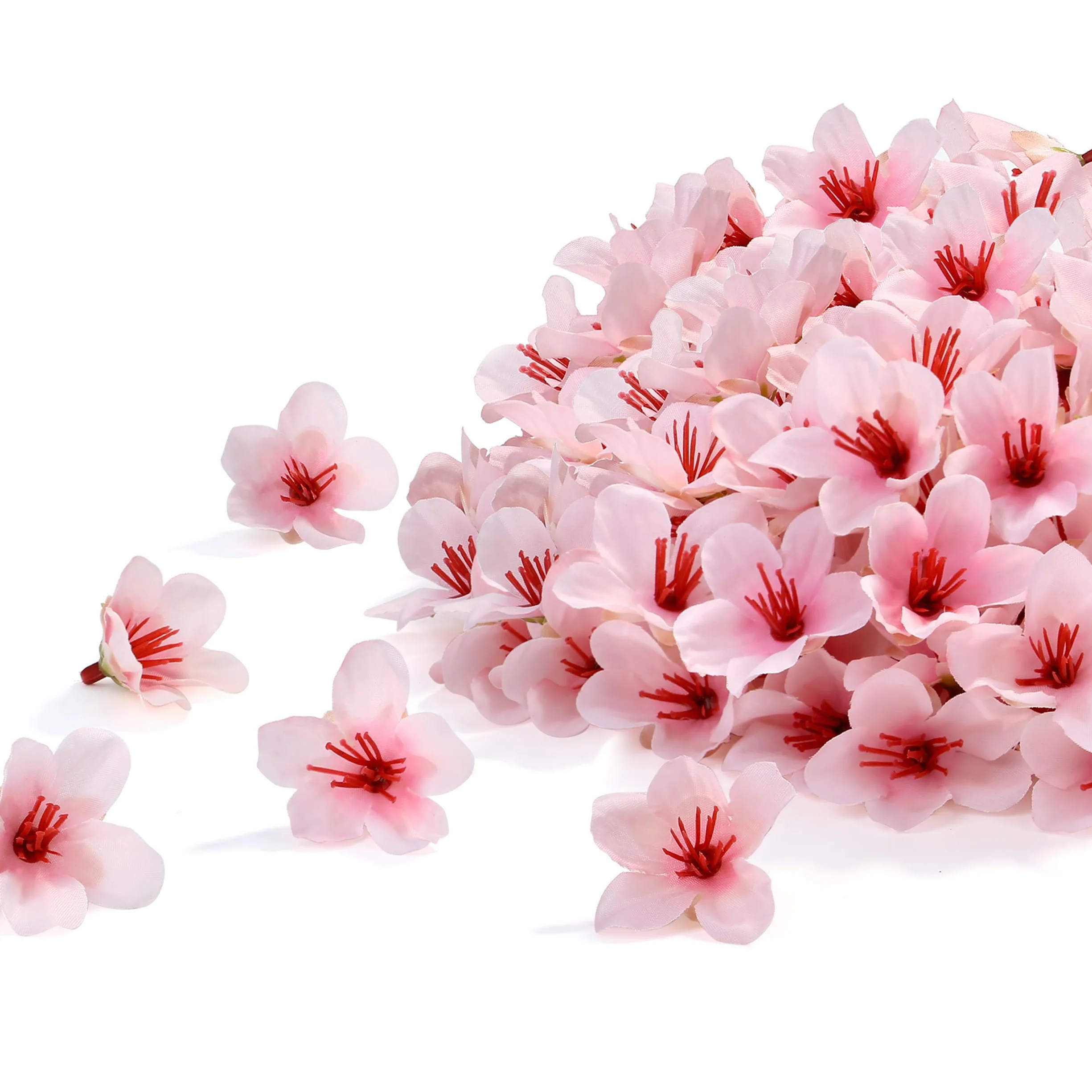 Lot de 100 Têtes de Fleurs de Cerisier Artificielles Rose Poudré 4cm Sakura Faux pour Décoration DIY Mariage