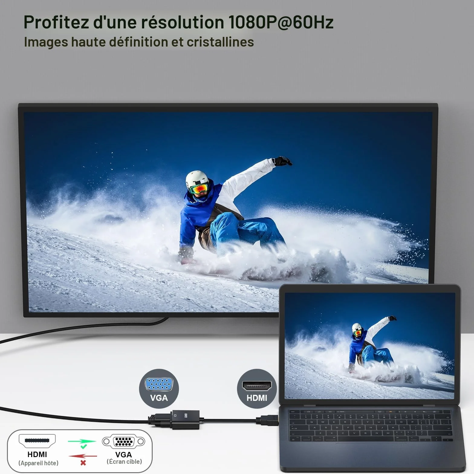 BENFEI Adaptateur HDMI vers VGA Mâle Femelle Noir