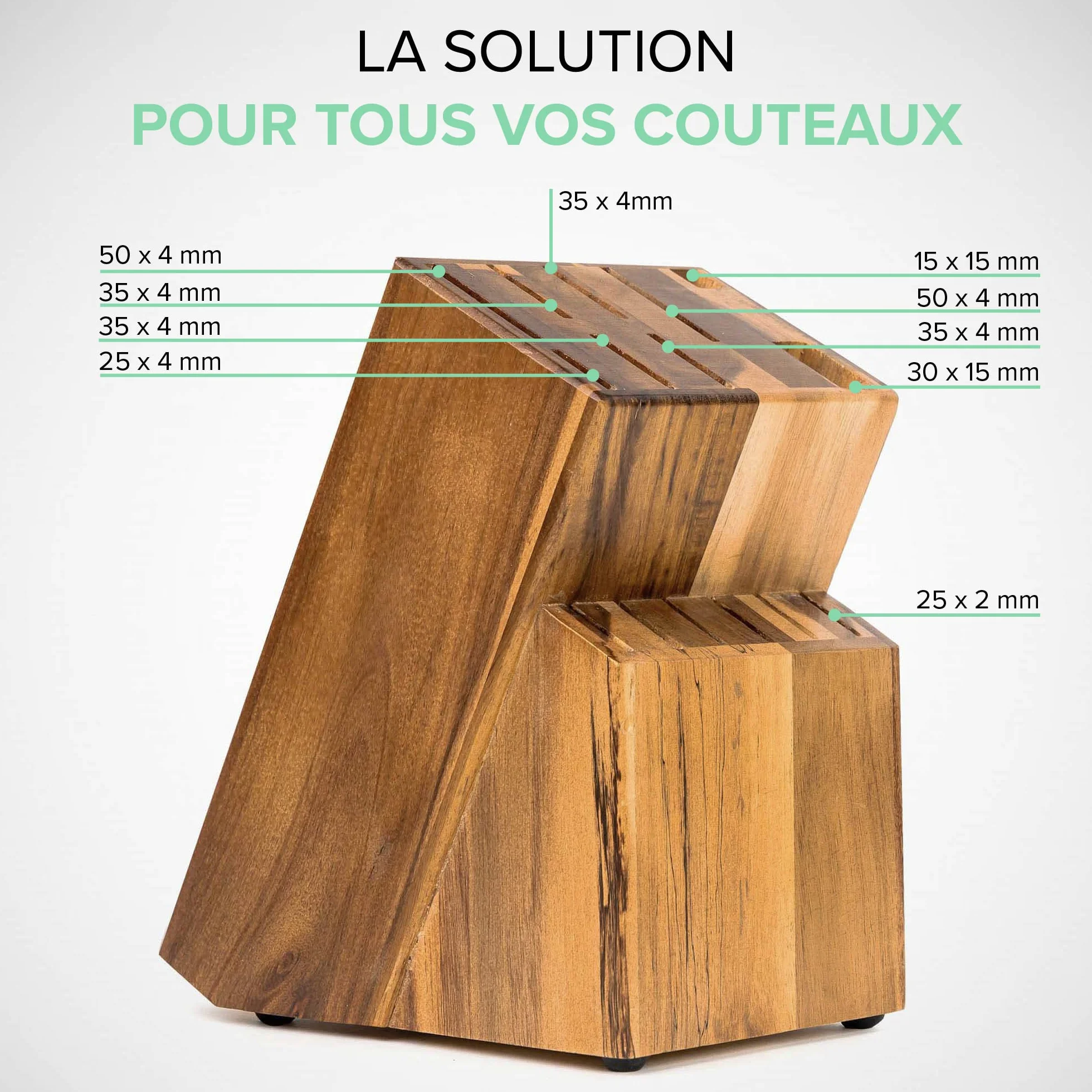 Coninx Bloc Couteaux de Cuisine en bois d'Acacia pour 15 Couteaux