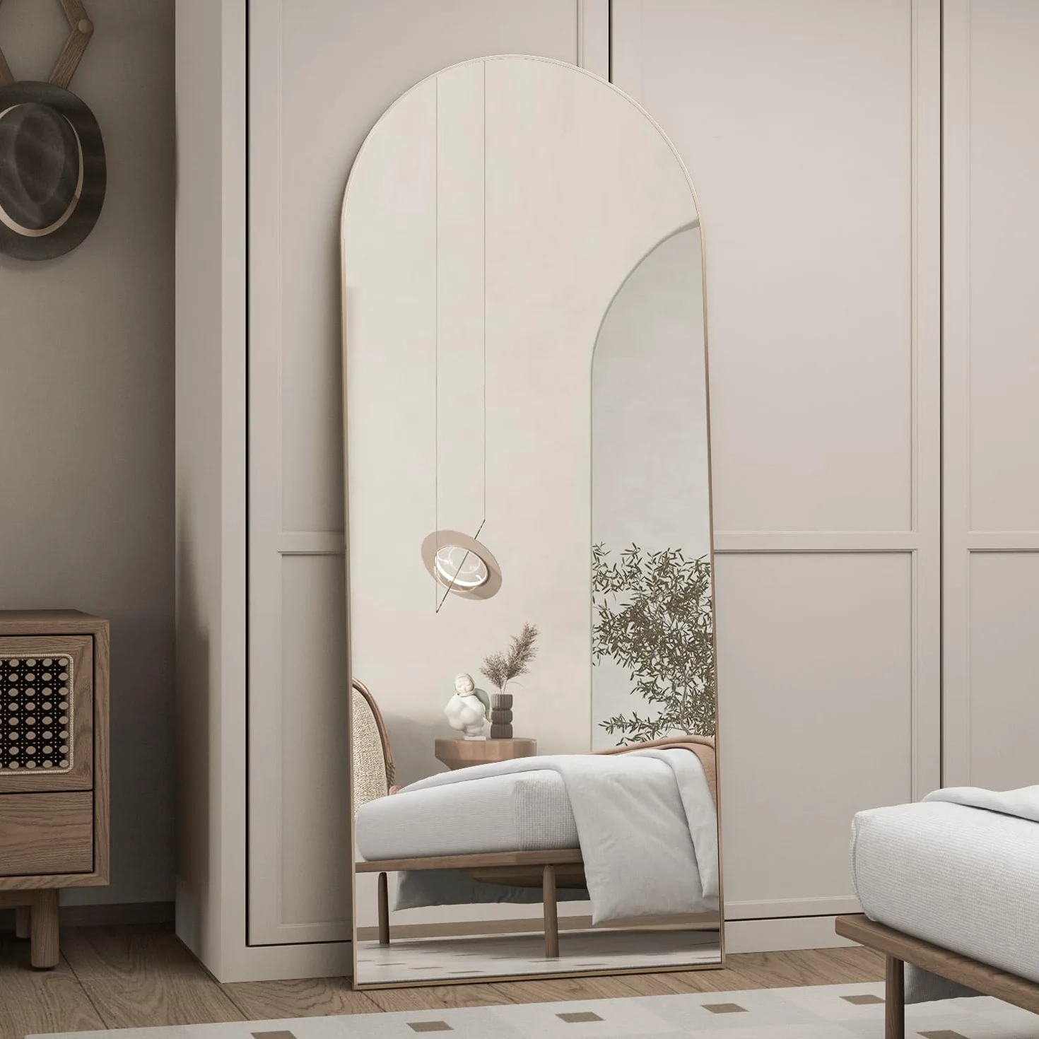 Miroir bombé doré 165 x 60 cm suspendu appuyé chambre