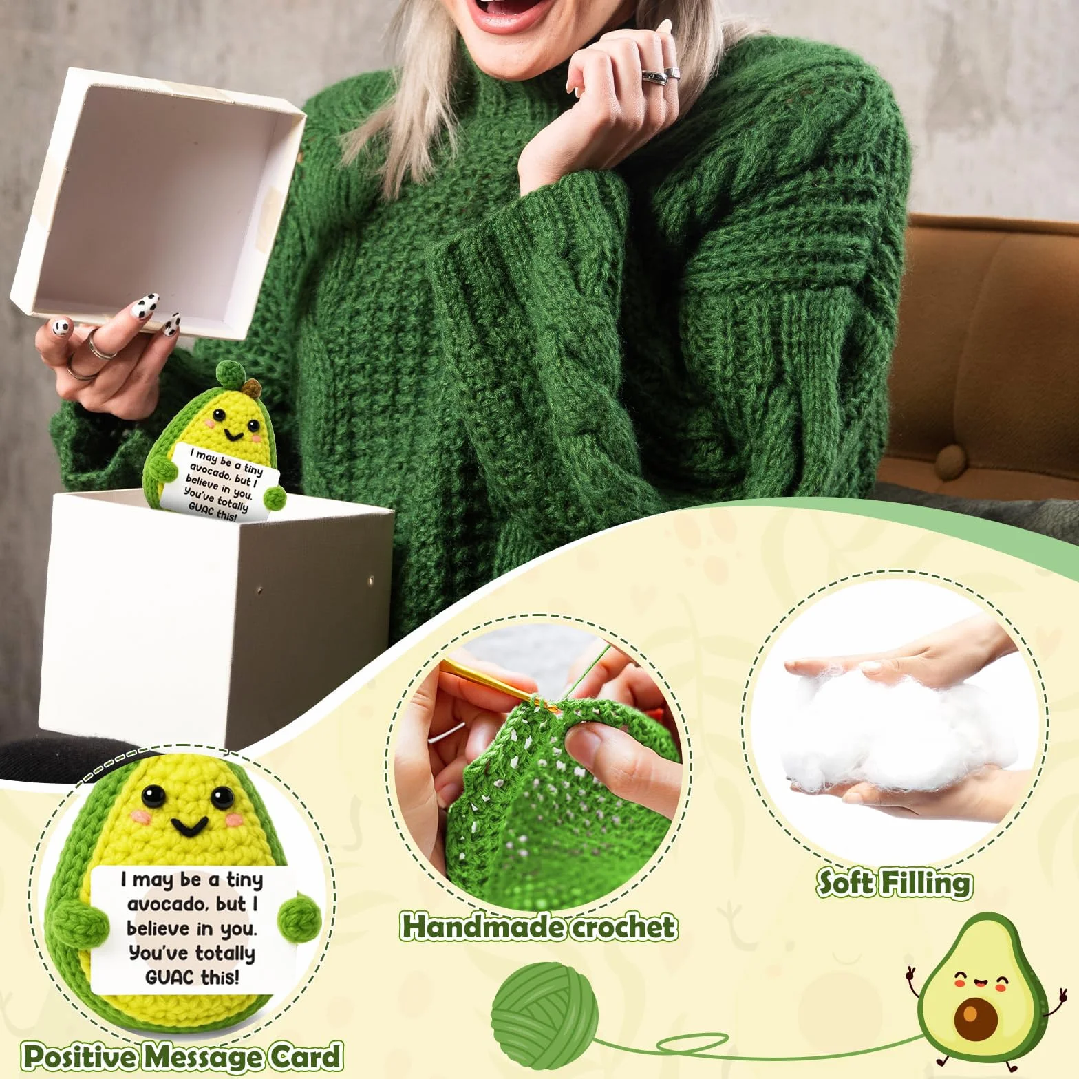 Avocat Cadeau Soutien Émotionnel Câlin de Poche Crochet Positif Cadeaux de Noël pour Femmes Hommes