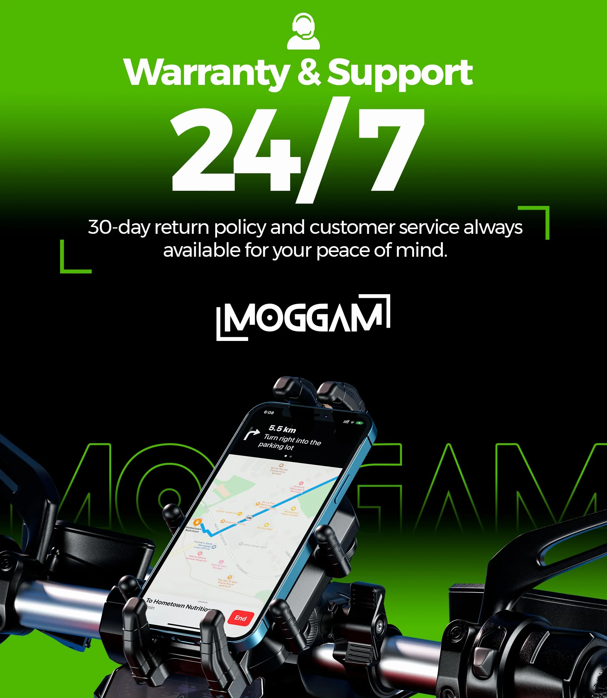 Uchwyt na Telefon do Motocykla Ultrabtrwały【Zabezpieczenie przed kradzieżą i podwójny system antywibracyjny】 Uchwyt Telefonu do Roweru 5,4–7,2" i Smartfonów Wytrzymałych 【Regulowane Ramię 360°】