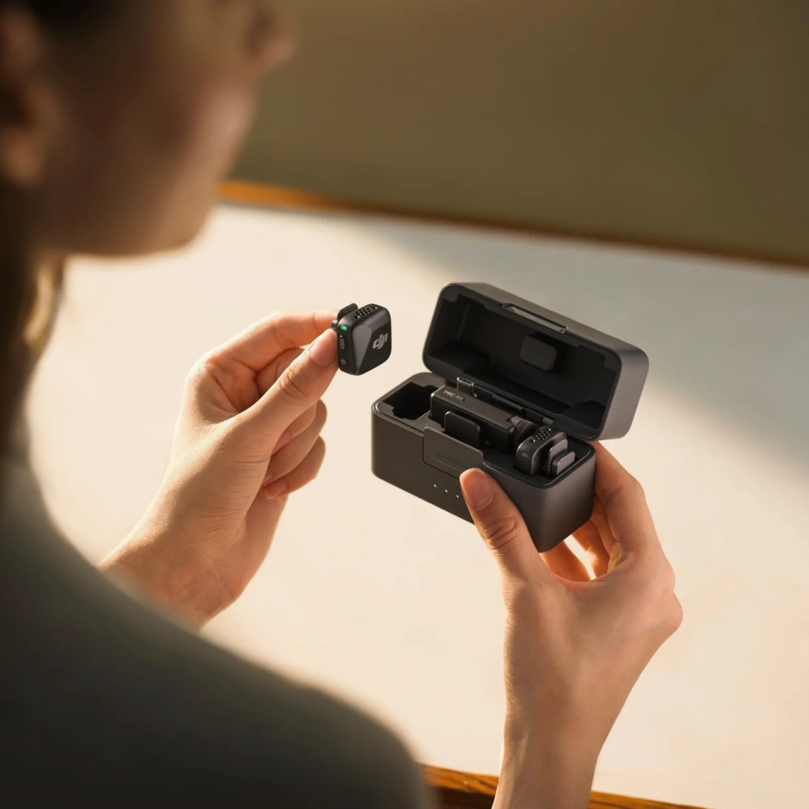DJI Mini mikrofon (2 TX + 1 RX + etui ładujące), ultralekki, HQ Audio, 48 godzin użytkowania, redukcja szumów, automatyczny limit, bezprzewodowy mikrofon do kamery/iPhone'a/Androida, vlog, streaming