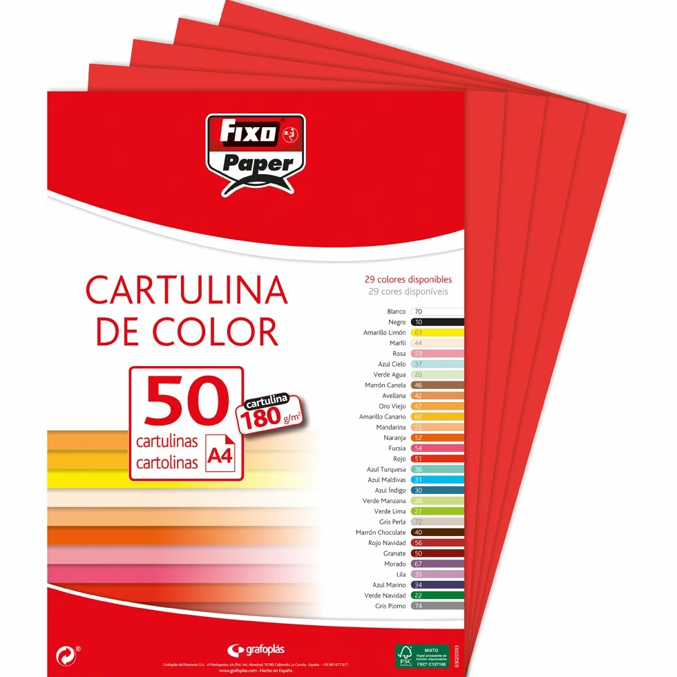 Fixo Paper A4 180g Cartonné Rouge Lot de 50 Feuilles