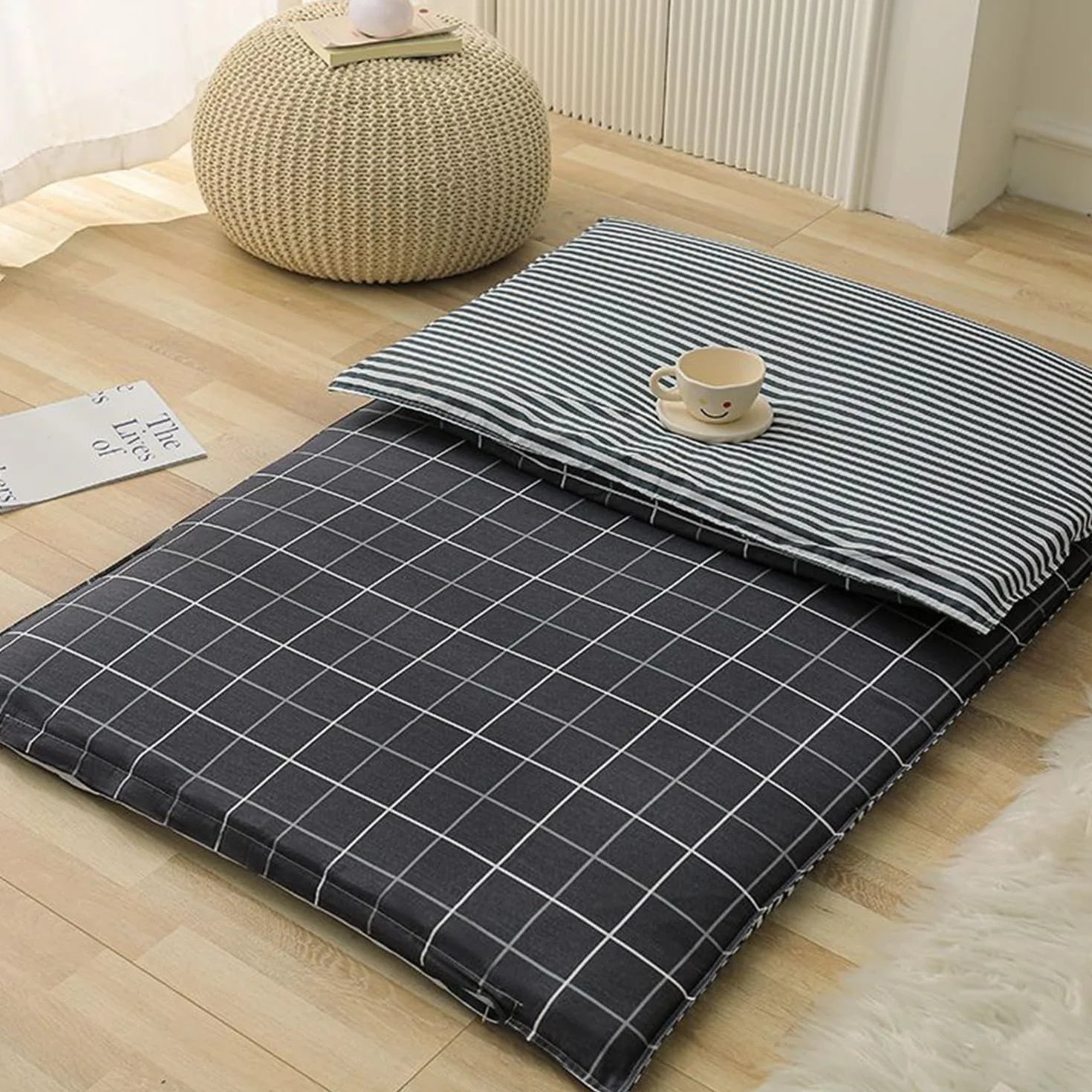 Housse de Matelas Zippée en Tatami 100% Coton pour Futon Traditionnel Queen 150x200cm