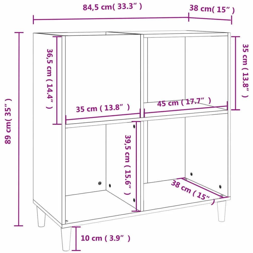 Meuble à disques en chêne fumé – Étagère à bibliothèque multifonction pour CD et vinyles – Meuble étroit pour TV et salon – 84,5 x 38 x 89 cm en bois multicouche