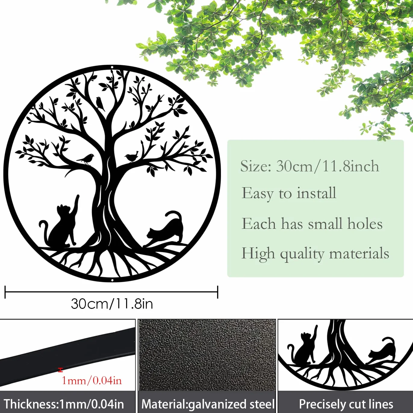 Arbre de vie en métal Décoration Murale Chats Noir 30cm
