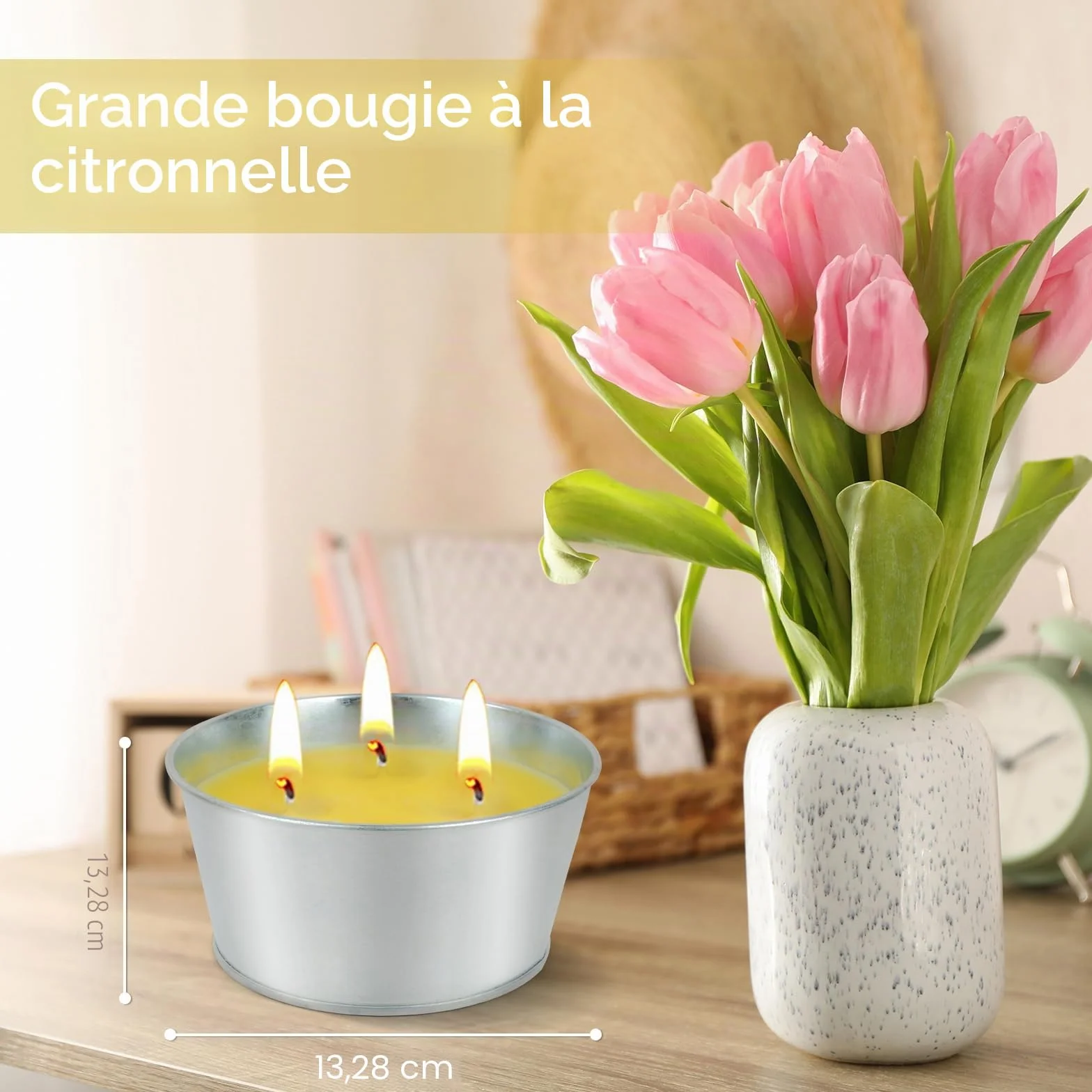 Bougies à la Citronnelle Lot de 2 x 15oz 3 mèches cire de soja naturelle