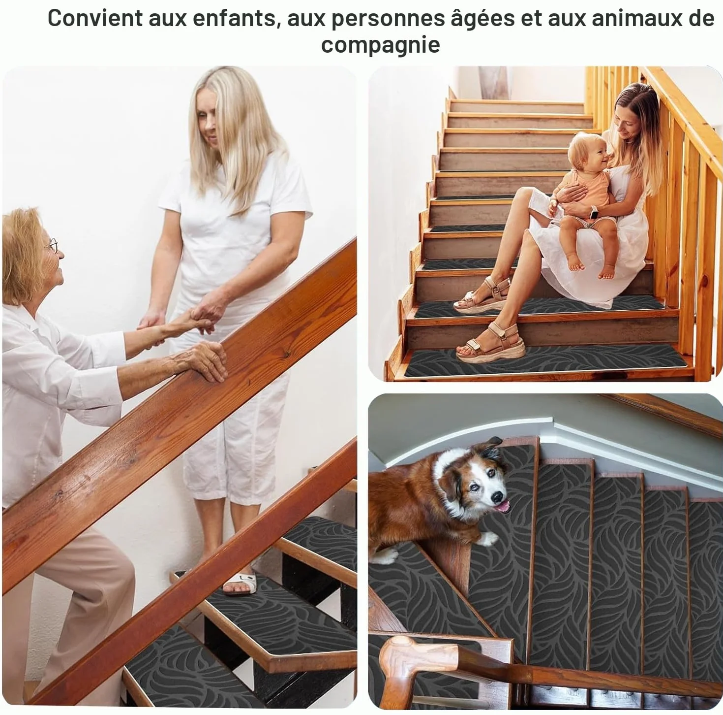 Antidérapant Tapis Marche Escalier Auto-Adhésif 76 x 20cm 15pces pour Enfants et Chiens (Gris)