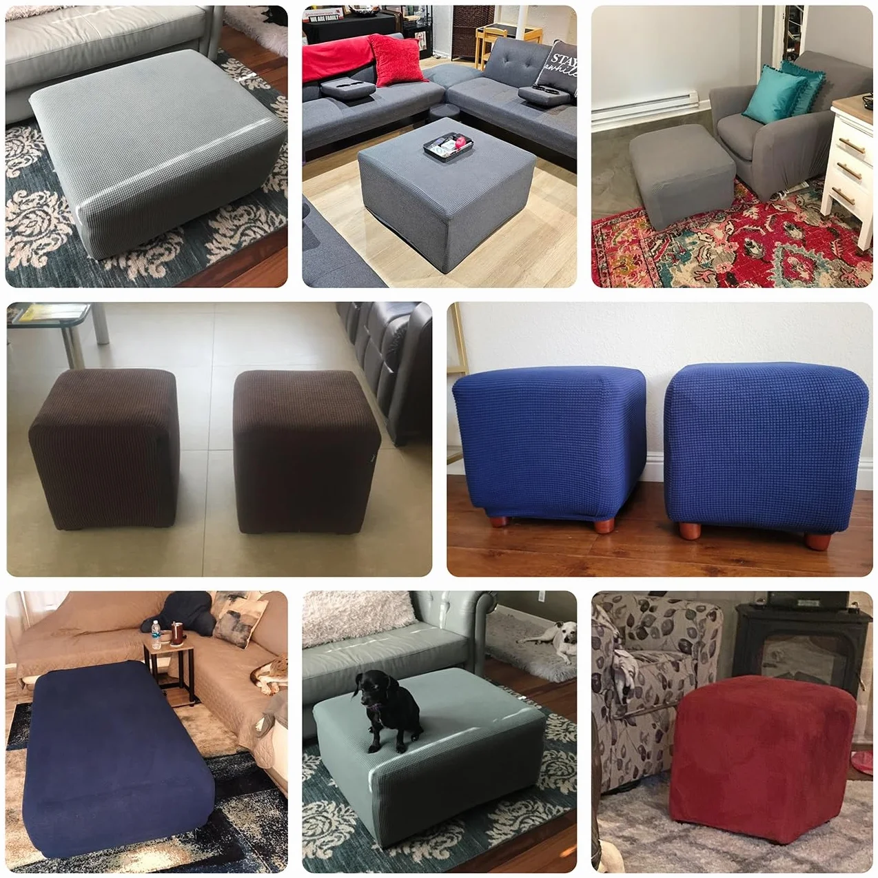 Housse de Pouf Ottomane carré Extensible Doux XXL avec Fond élastique 55x55 cm Or