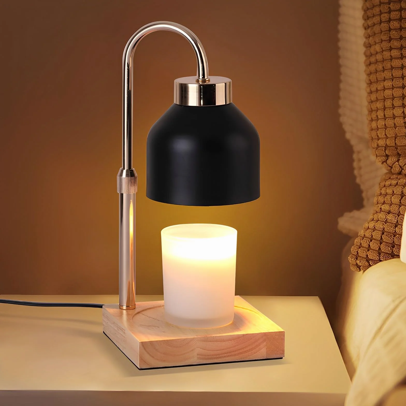 MEETOZ Lampe chauffe-bougie avec minuterie et 2 ampoules chauffe-cire, chauffe-bougie avec variateur d'intensité réglable en hauteur, chauffe-cire électrique vintage, décoration d'intérieur, noir