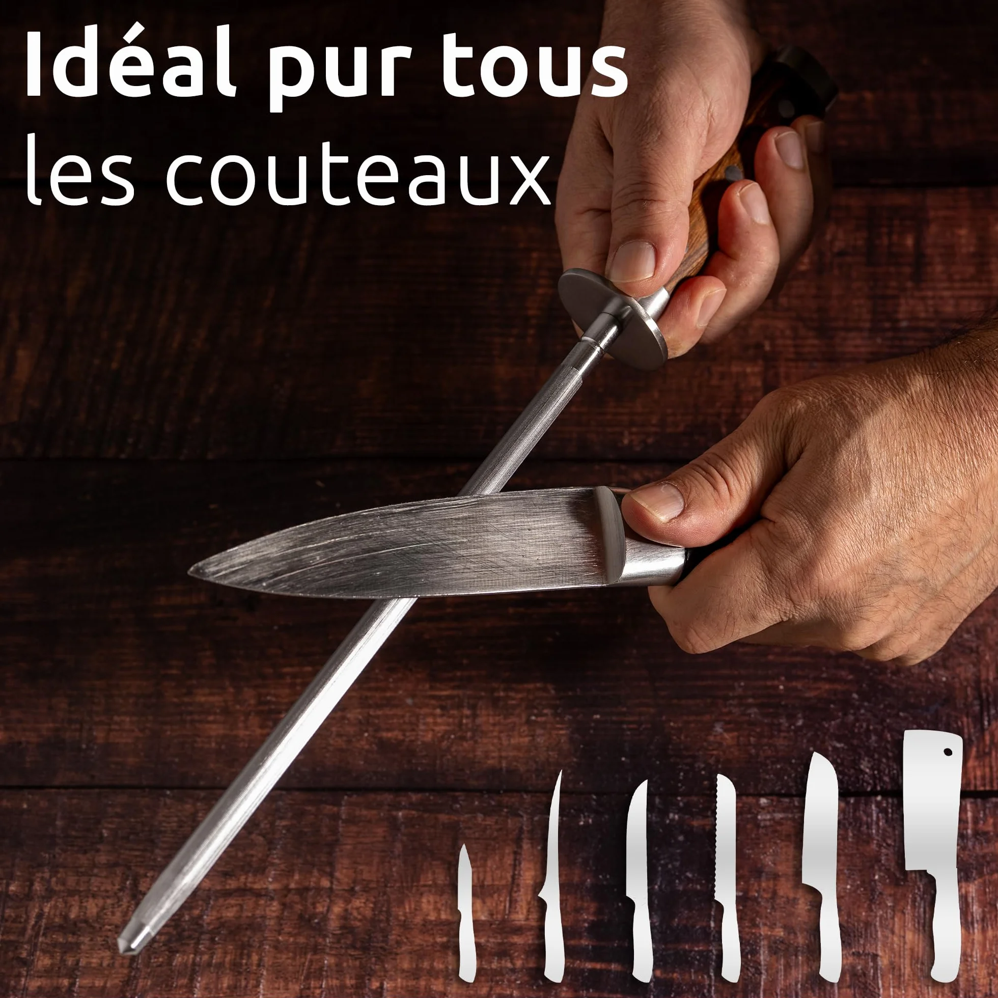 ECENCE Fusil à Aiguiser en acier inoxydable 65HRC, 39cm, cuisine professionnel