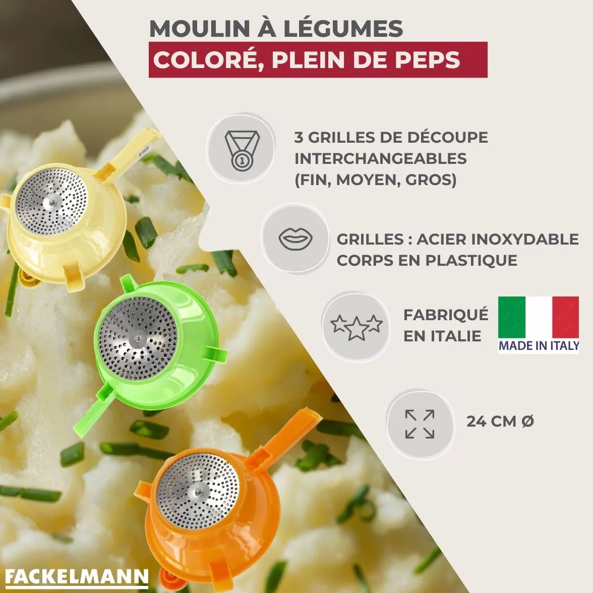 Fackelmann Moulin à légumes 24 cm Acier Inoxydable