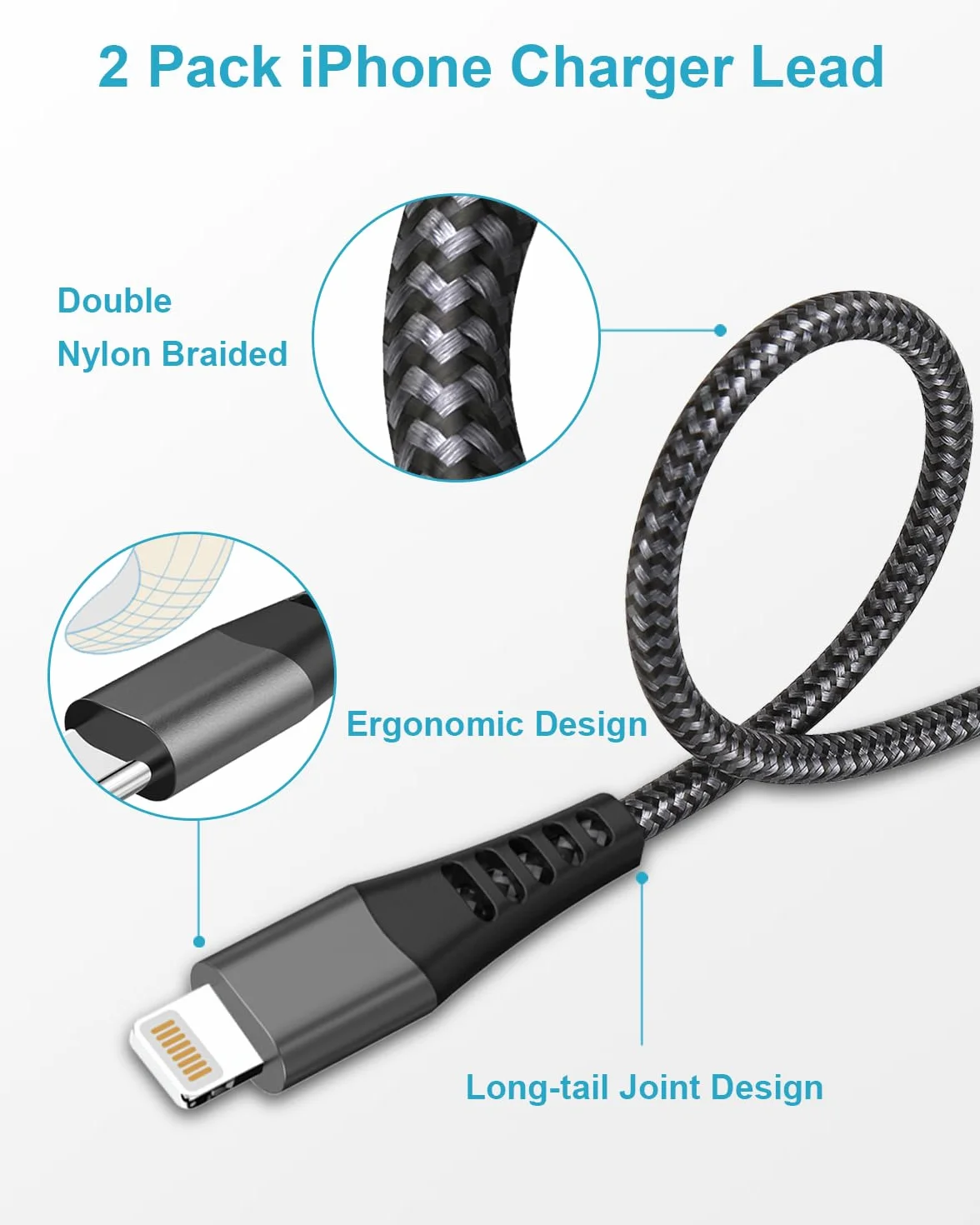 Câble iPhone MFi Lot de 2 1M+1M Nylon Chargeur pour Apple iPhone 14 13 12 11 Pro Max XS XR 8 7 6 iPad