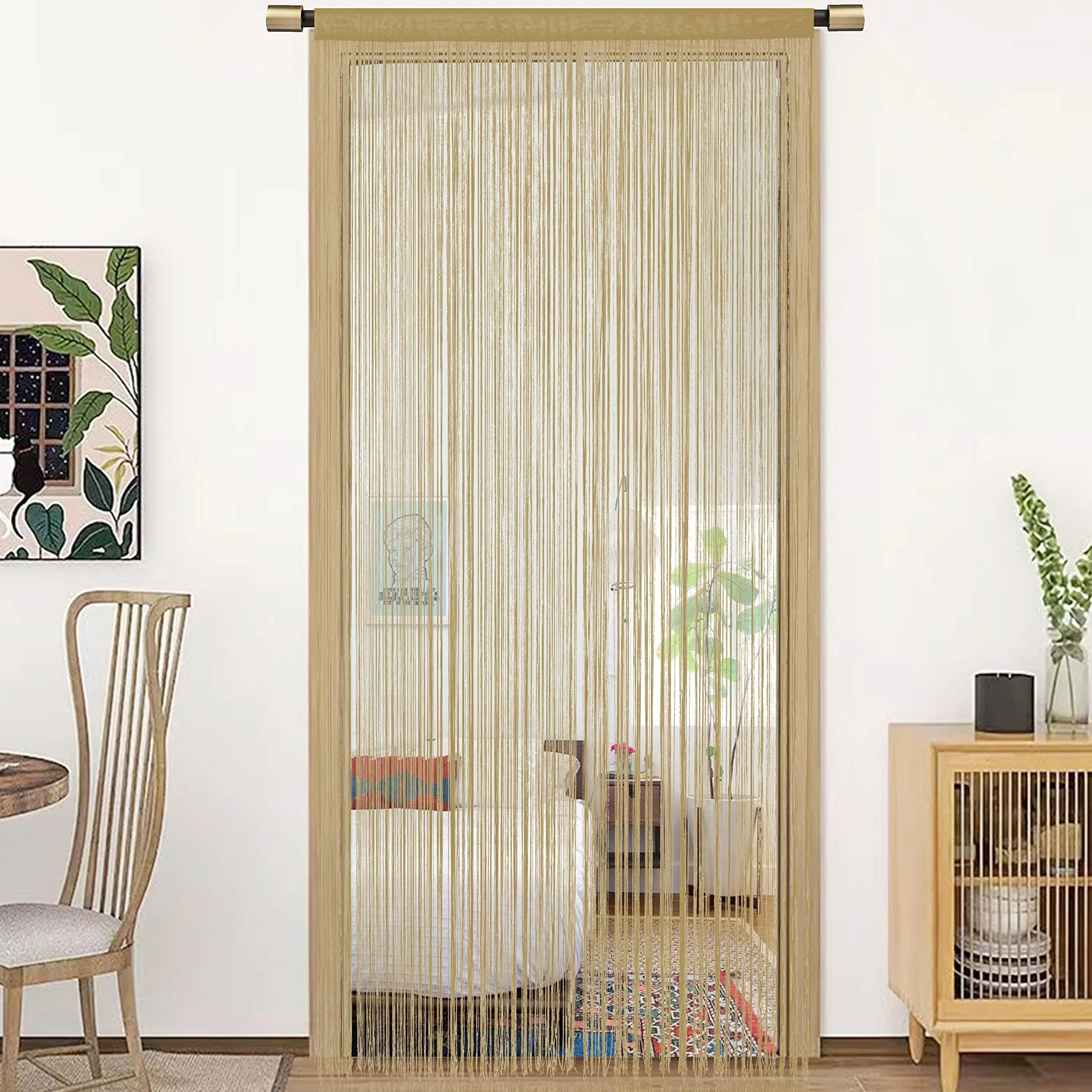 Rideau Simple pour fenêtre 90x200cm Écru Profond String Porte