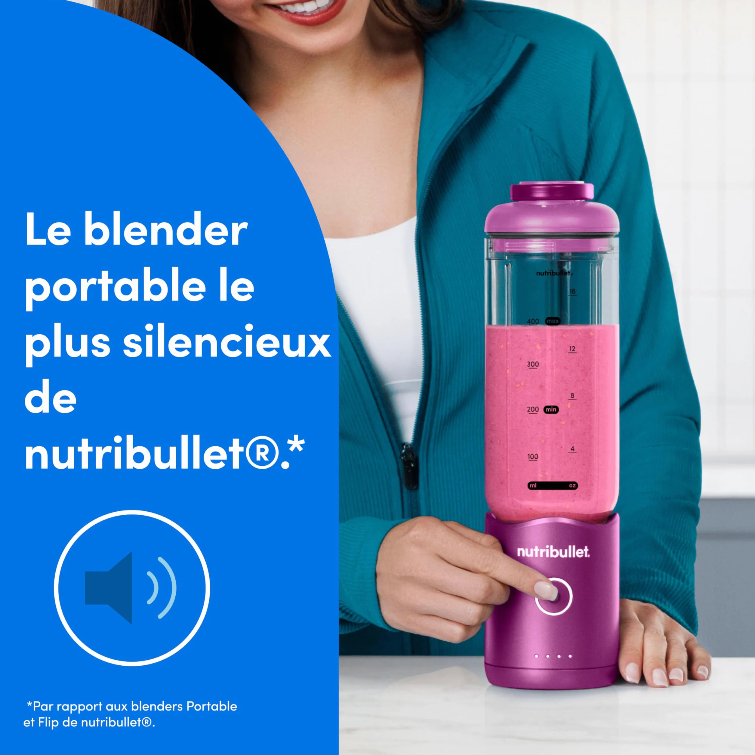 nutribullet Flex 590ml - Blender Portable pour Smoothies avec Couvercle à Bec, Mixeur Hachoir, Broie Glace et Fruits Surgelés, USB-C, Tasse sans BPA, Facile à Nettoyer, Violet (NBP013VT)