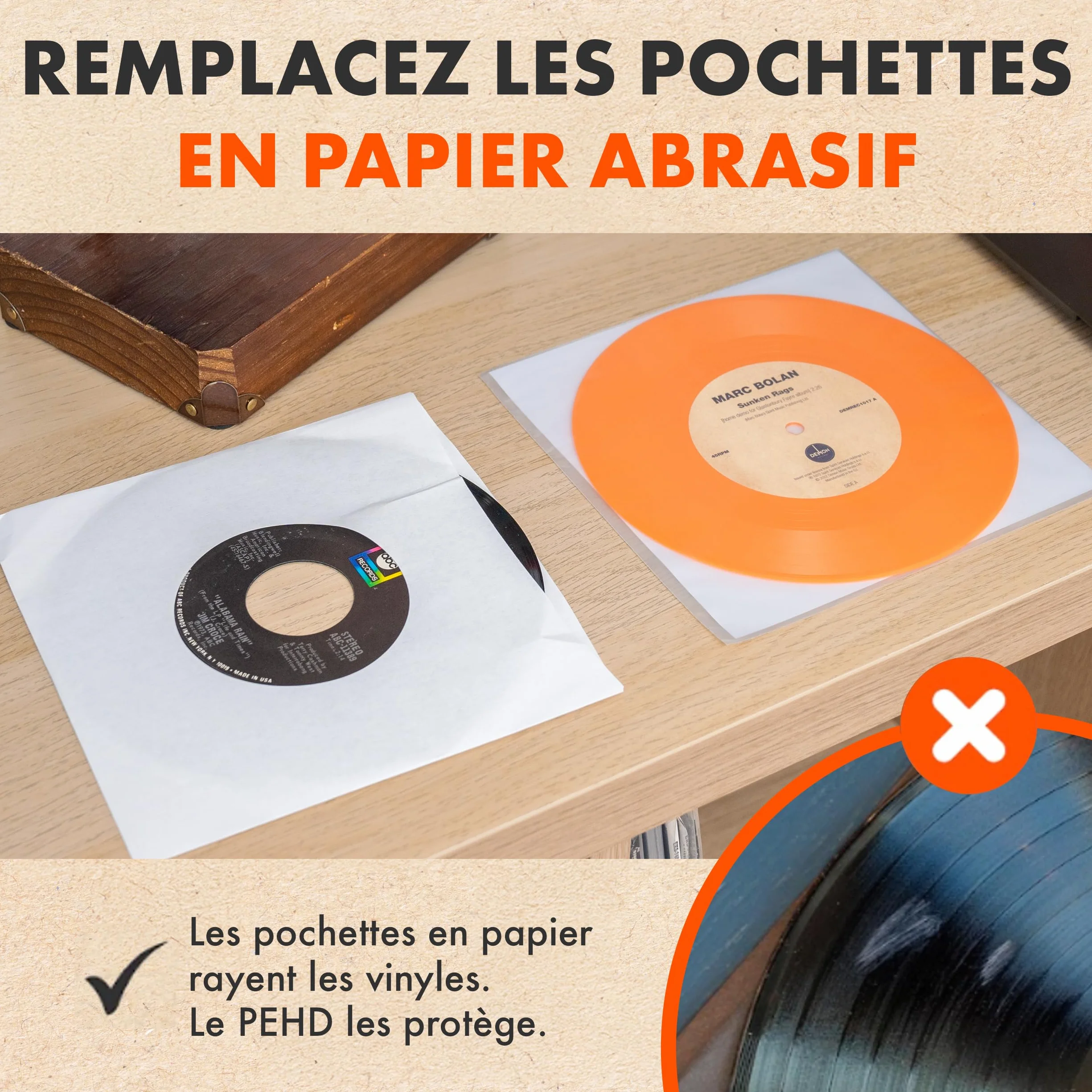 Spincare 50x Pochettes Vinyle 45 Tours 7" Antistatiques HDPE Archivage