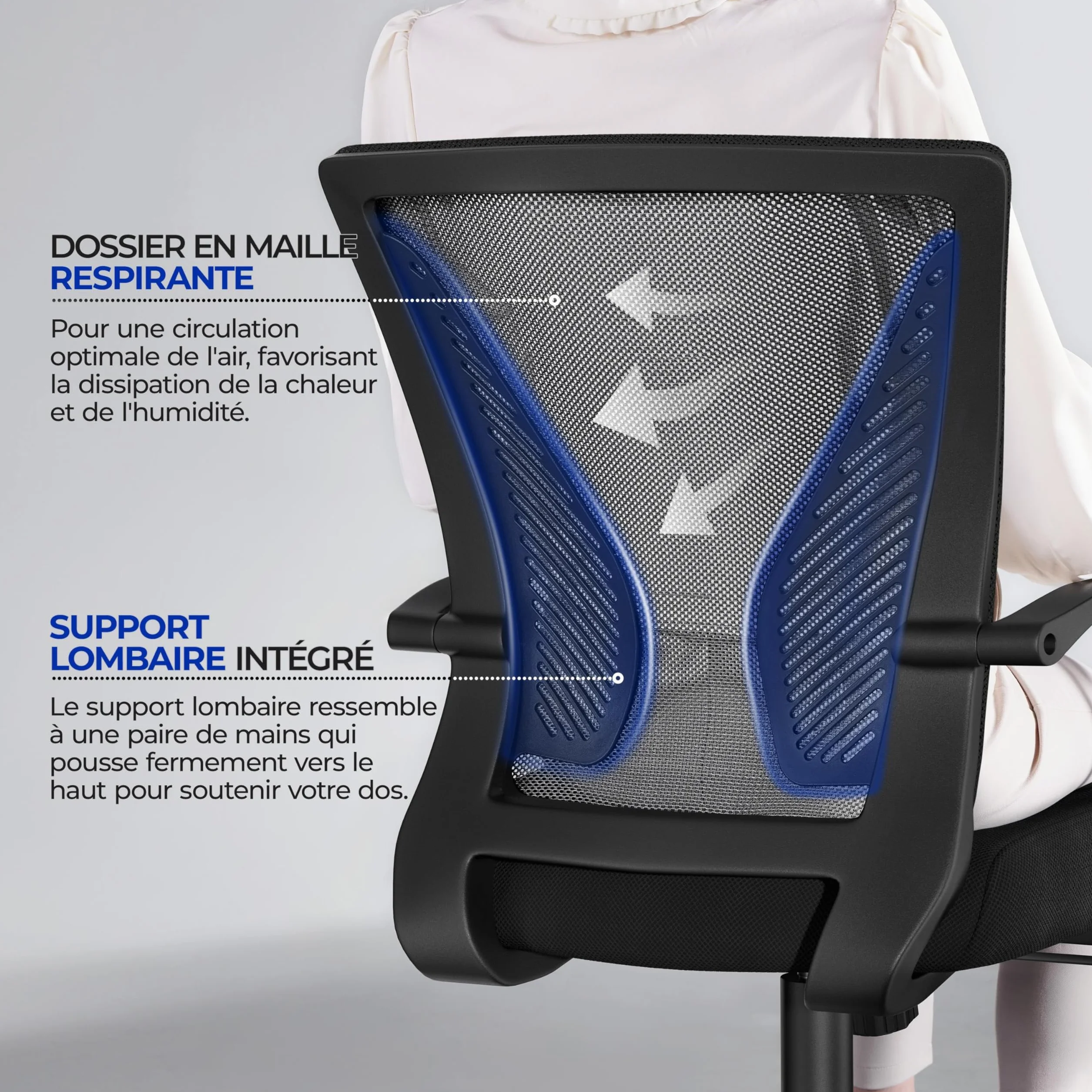 Yaheetech Chaise Bureau Fauteuil Ordinateur Réglable Inclinable Dossier Maille Respirante Roulettes Pivotantes Charge 136kg Noir