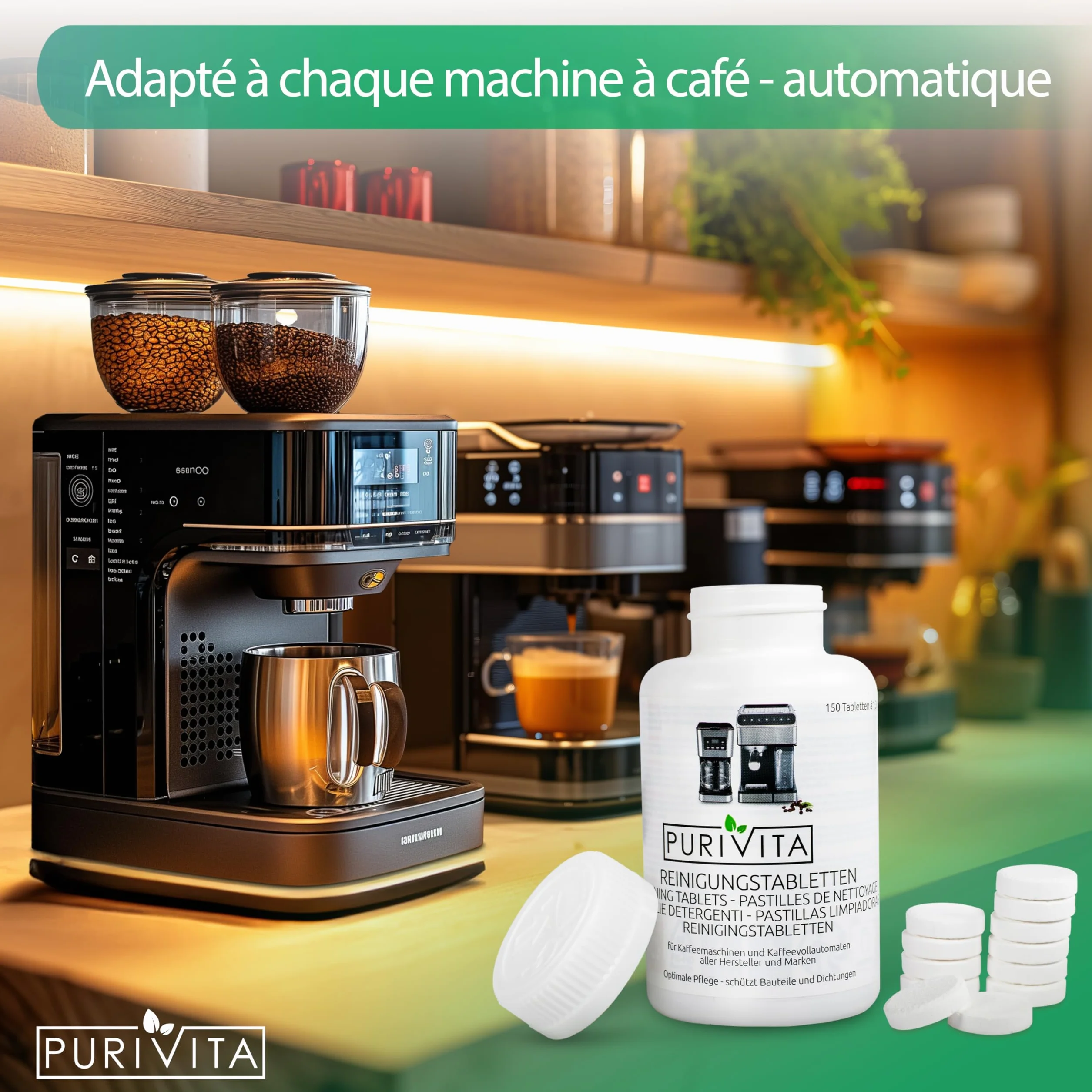 PURIVITA® Pastille Nettoyage Machine à Café Universel 100 Capsules - Compatible Jura, Krups
