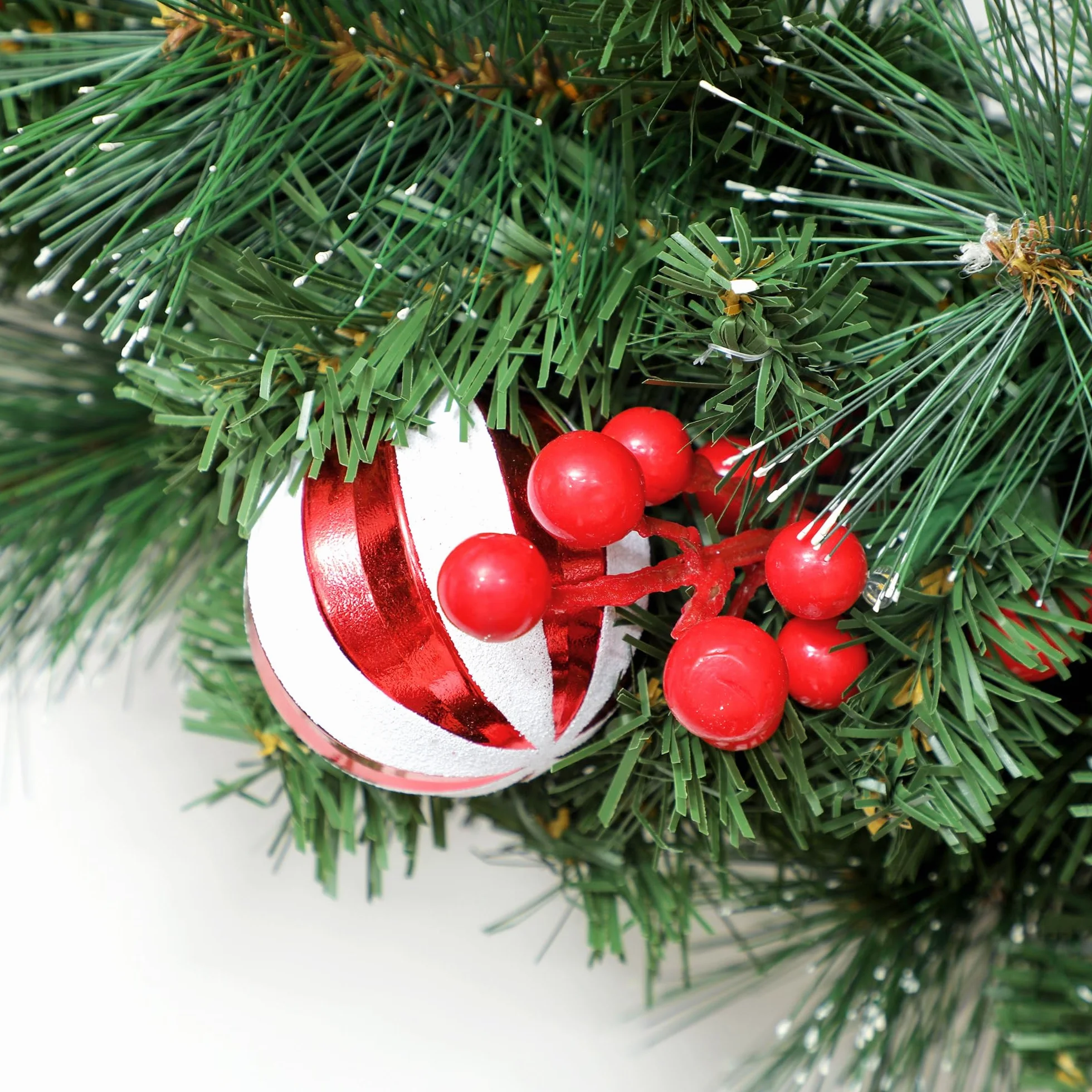 HOMCOM Couronne de Noël Lumineuse 60 cm avec 50 LED Blanc Chaud, minuterie, Couronne de Noël de Porte d'entrée, 146 Pointes, Pommes de pin, Baies, Boules décoratives, pour Porte, Mur, cheminée, Vert