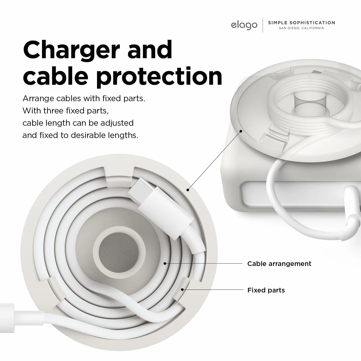 elago Organizer kabla ładującego, zwijacz kabla kompatybilny z MacBook Pro 2021-2026 16” M5 M4 M3 M2 M1 A3429/A3428/A3403/A3186/A2991/A2780/A2485, 140W