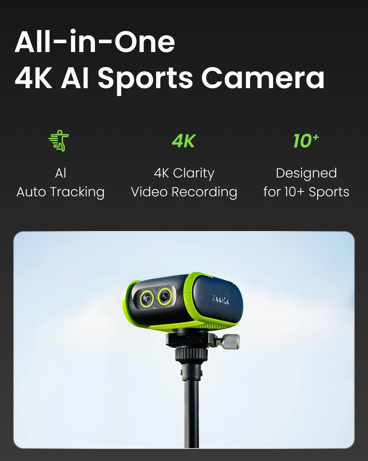 XbotGo Falcon All-in-One kamera sportowa AI 4K z automatycznym śledzeniem do piłki nożnej, koszykówki i futbolu amerykańskiego, rejestrator sportów drużynowych z podwójnym obiektywem, transmisja na