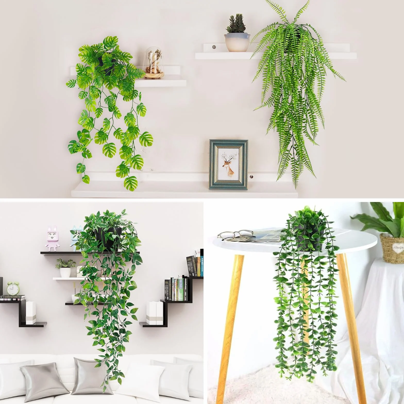 Plante Suspendue Artificielle avec Pot 5PCS Deco Interieur Tombante Fausse Plante pour Salle de Bain Maison Bureau