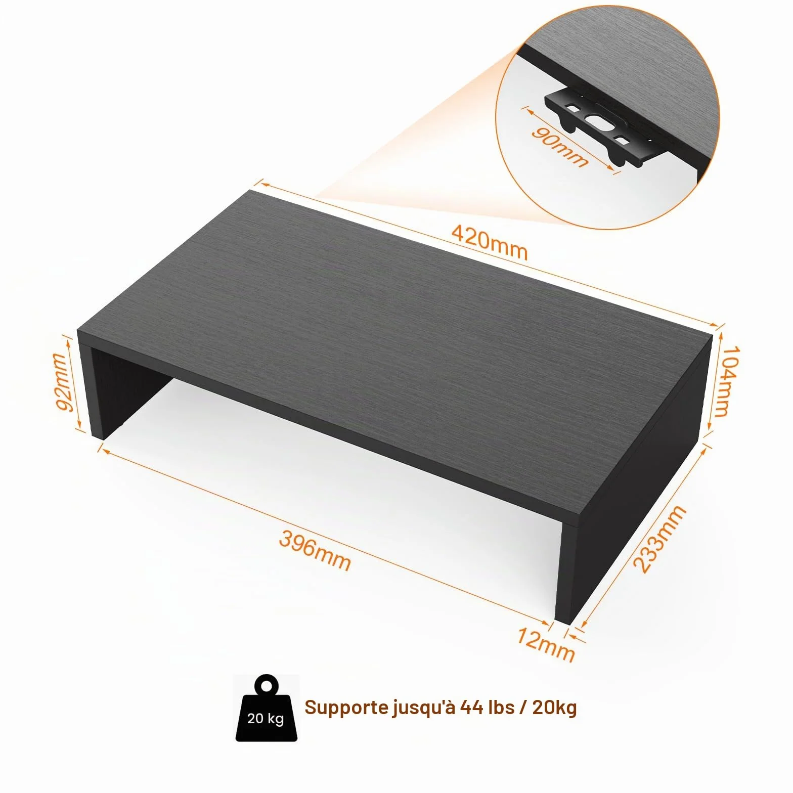 GRIFEMA Rehausseur Écran PC Bureau en Bois, Support Moniteur Ergonomique avec Gestion des Câbles, Noir