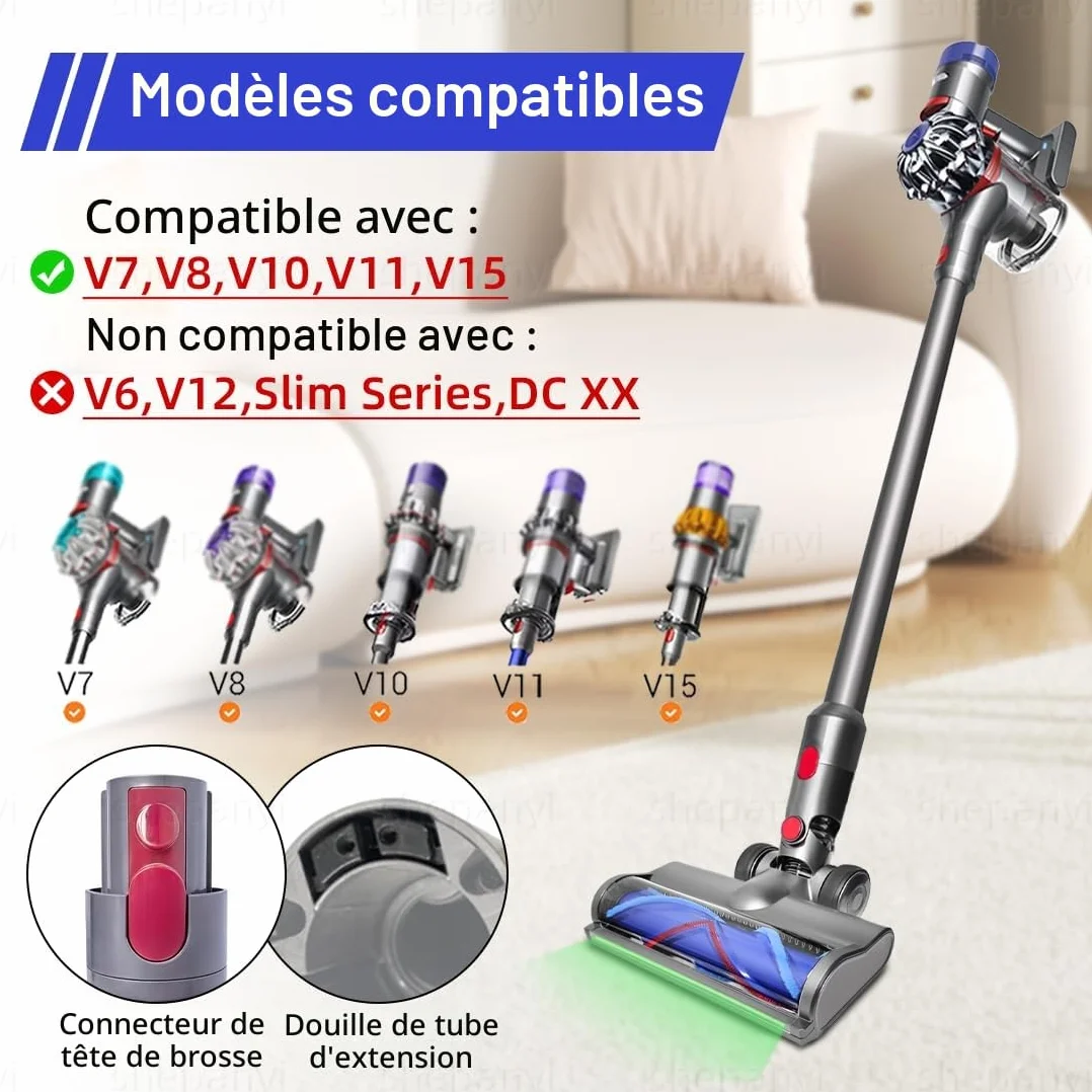 Brosse Détection de Poussière, Compatible pour Dyson Aspirateurs V7, V8, V10, V11, V15, Pièces de Rechange, Brosse Aspirateur, Pièces de Détachées, Motorhead, Accessoire pour Sols Durs.