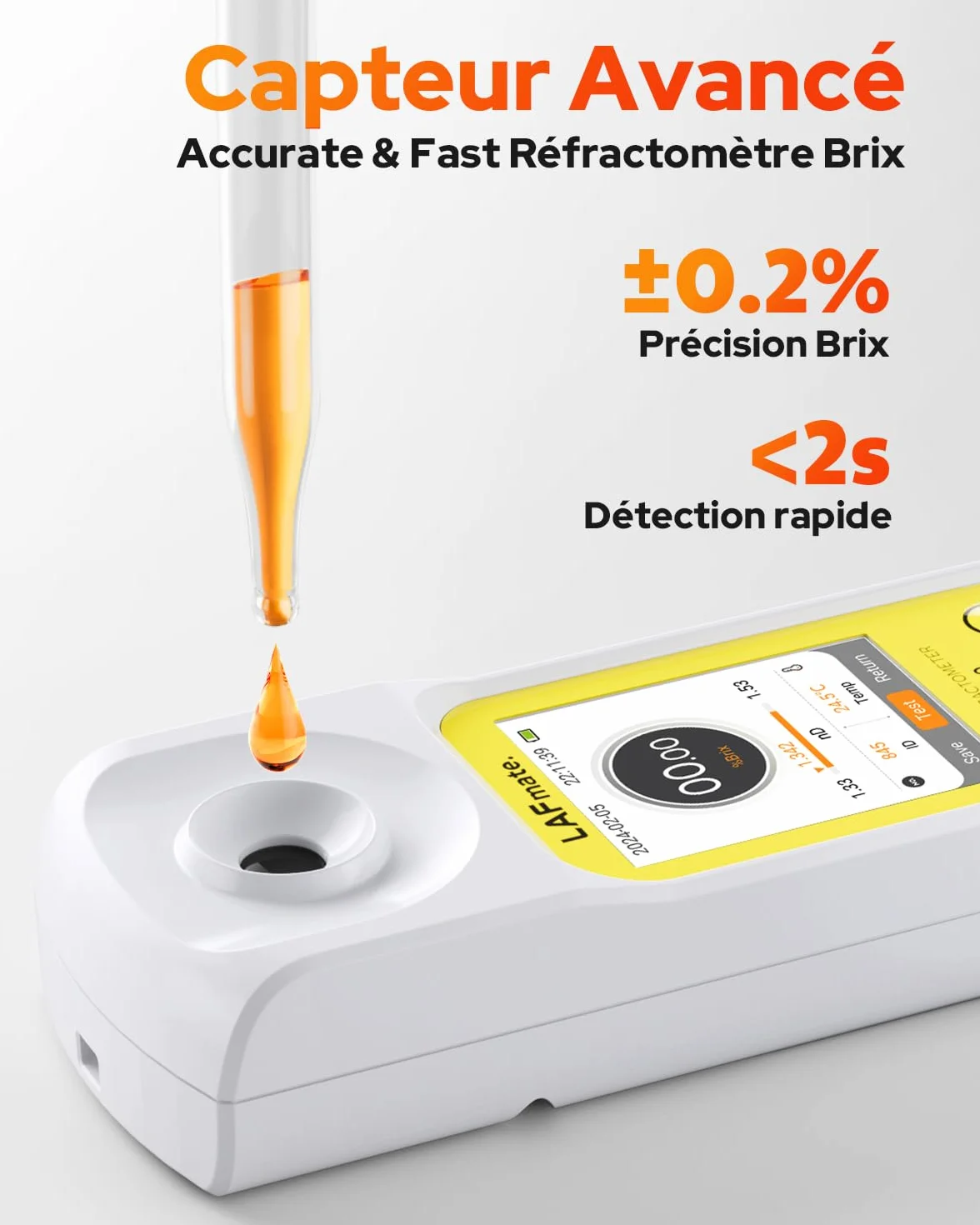 Réfractomètre Brix Numérique avec CTA pour la Vinification et la Brasserie Domestique, 0-95% Brix Refractometre Sucre pour le jus de café, le miel et le sirop d'érable
