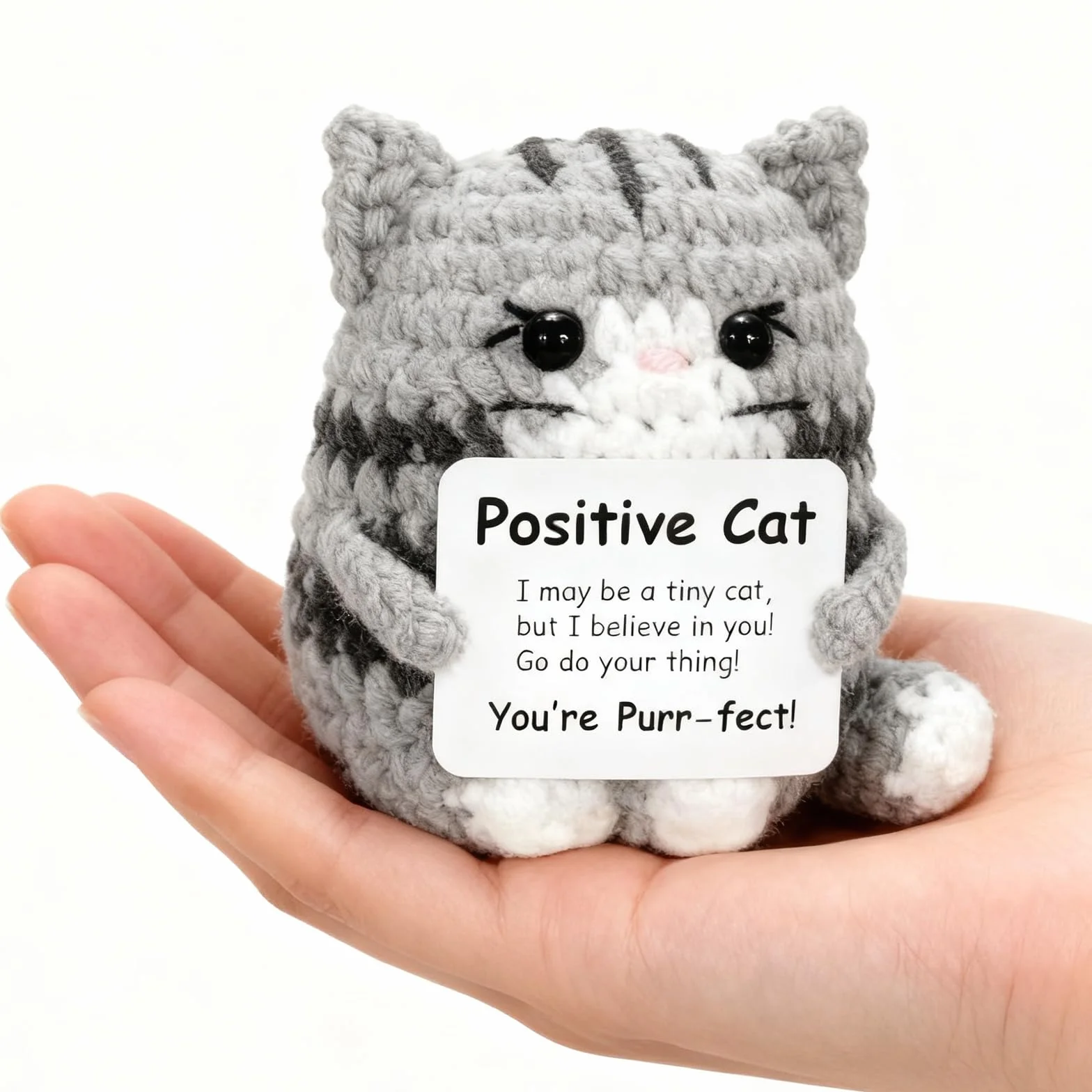 Poupée tricotée à la main au crochet, porte-bonheur et soutien émotionnel, cadeau motivation gris