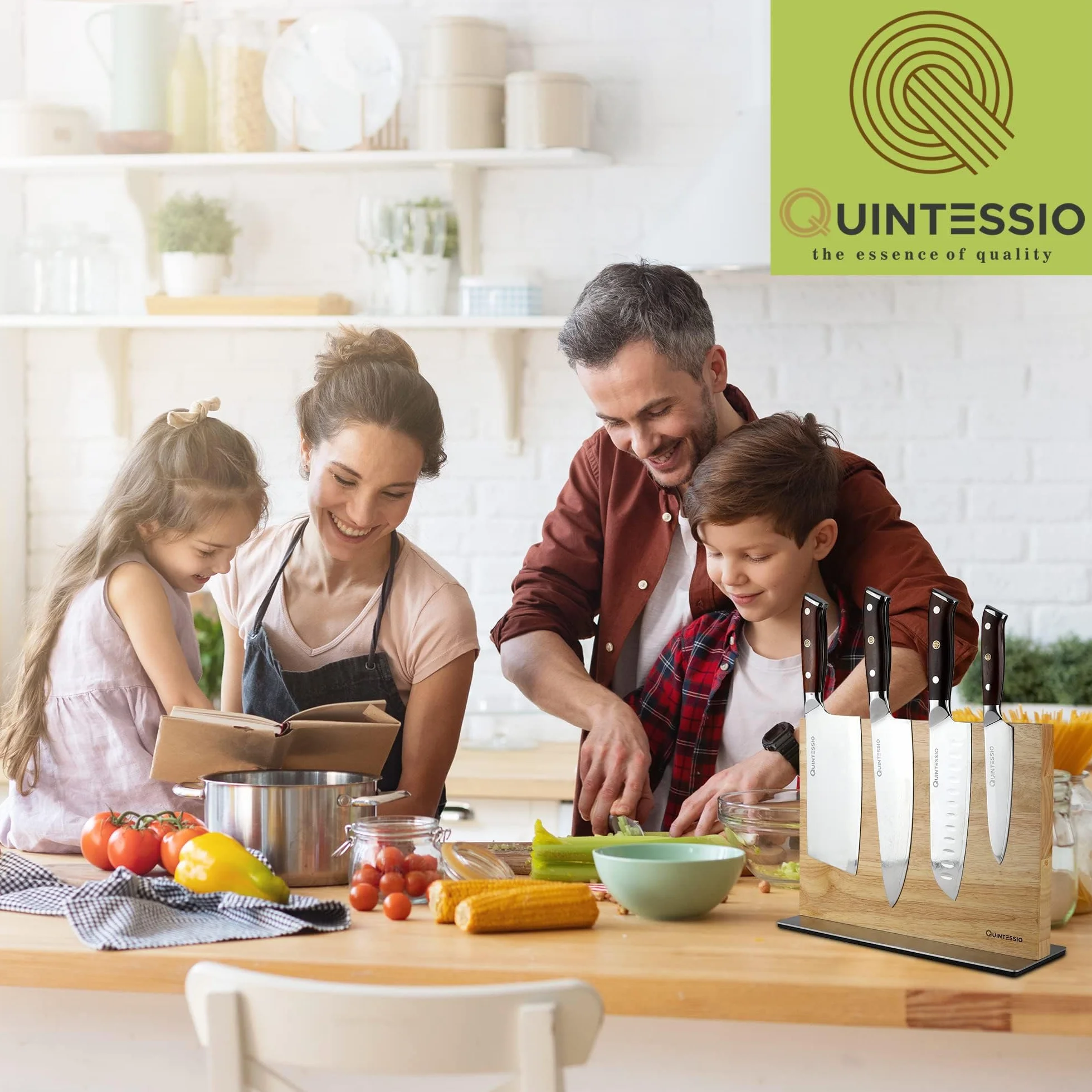 QUINTESSIO - XL Porte couteaux aimanté - bloc à couteaux magnétique des deux côtés - porte-couteaux magnétique - support couteau de cuisine - bloc à couteaux cuisine vides en bois - chêne clair