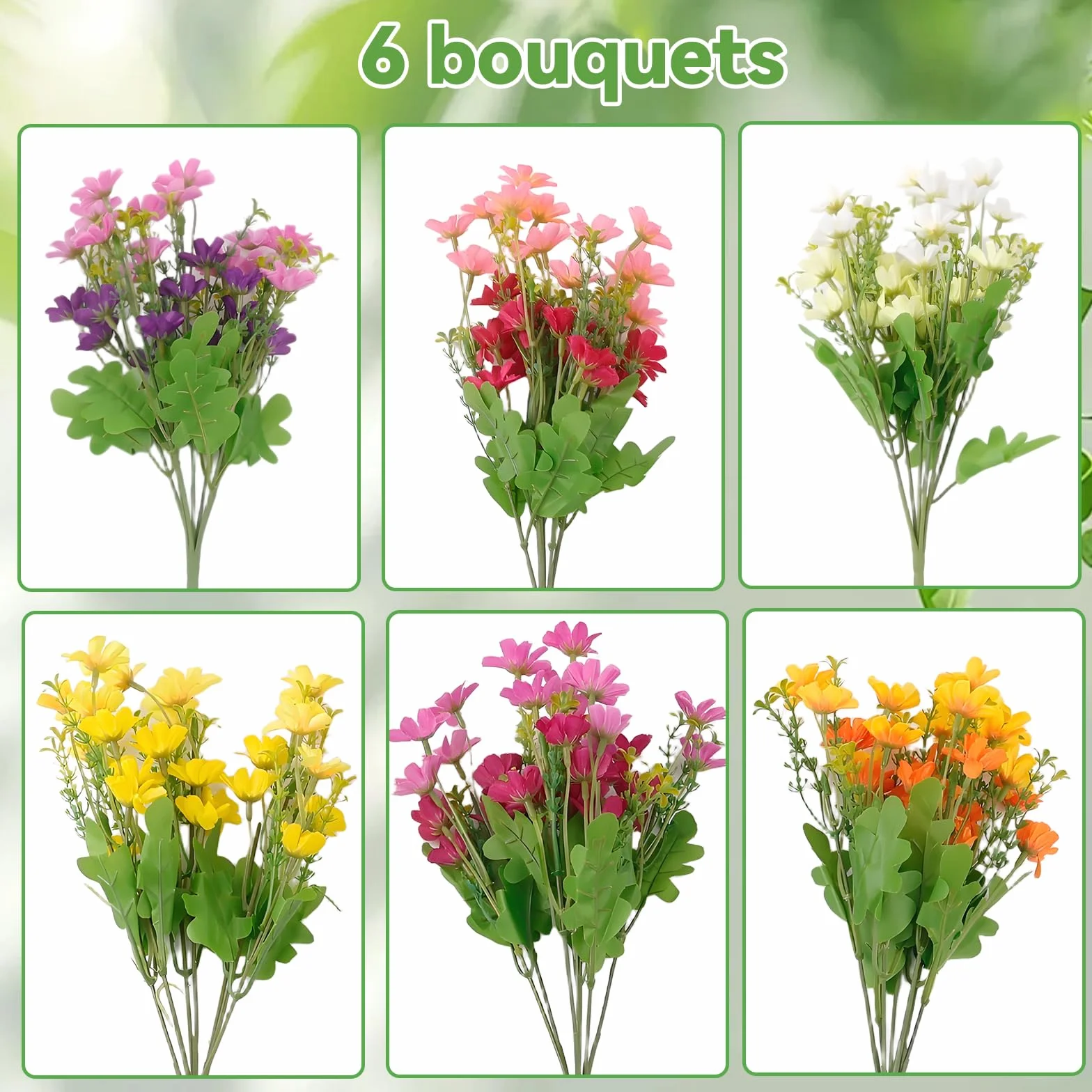 Fleurs Artificielles Extérieures Résistantes aux UV 6 Pièces en Plastique pour Décoration Maison Jardin