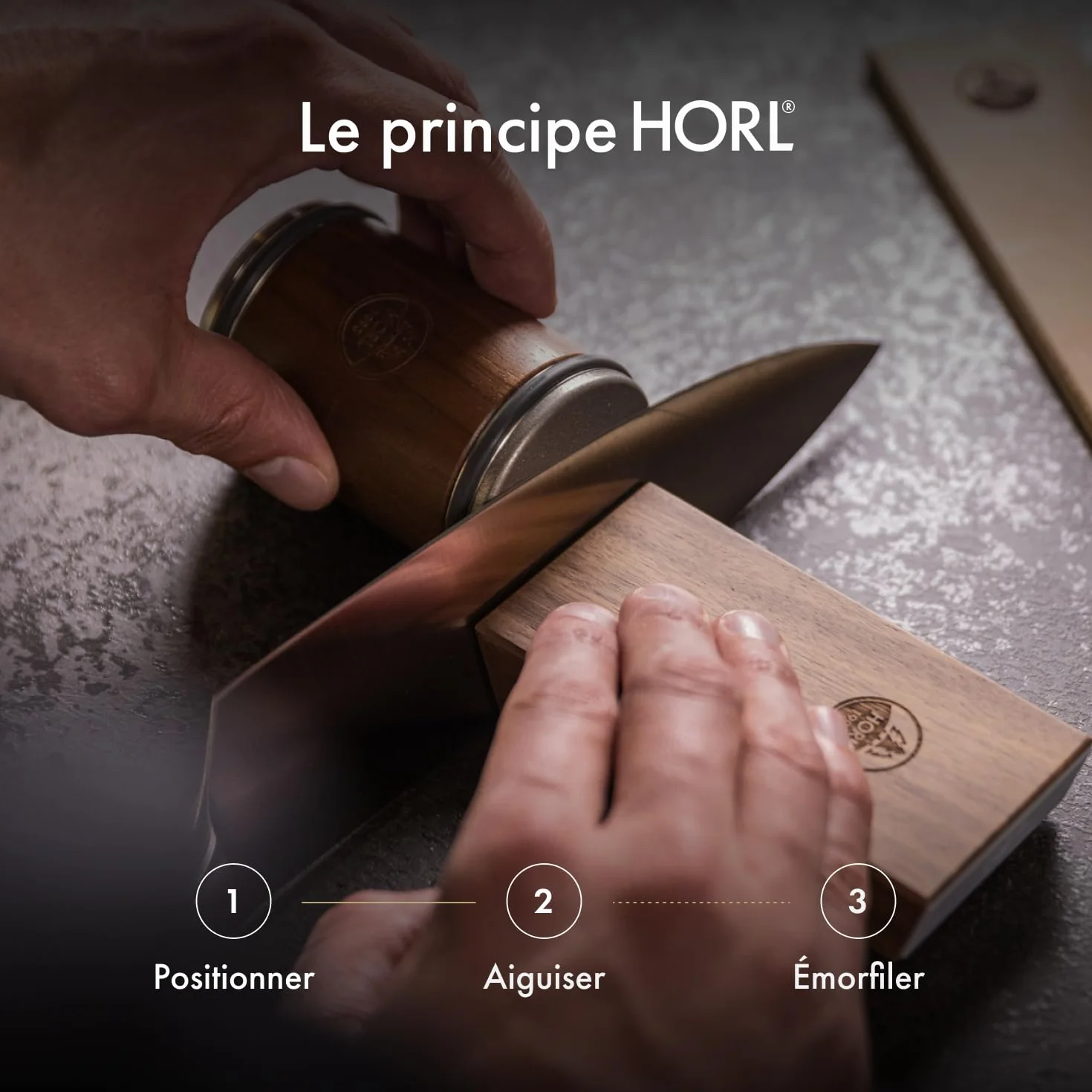 HORL 2 Aiguiseur noyer pour les couteaux de cuisine avec un tranchant rasoir, fabriqué en Allemagne - Kit d’aiguisage facile à utiliser - Aiguiseur pour les couteaux