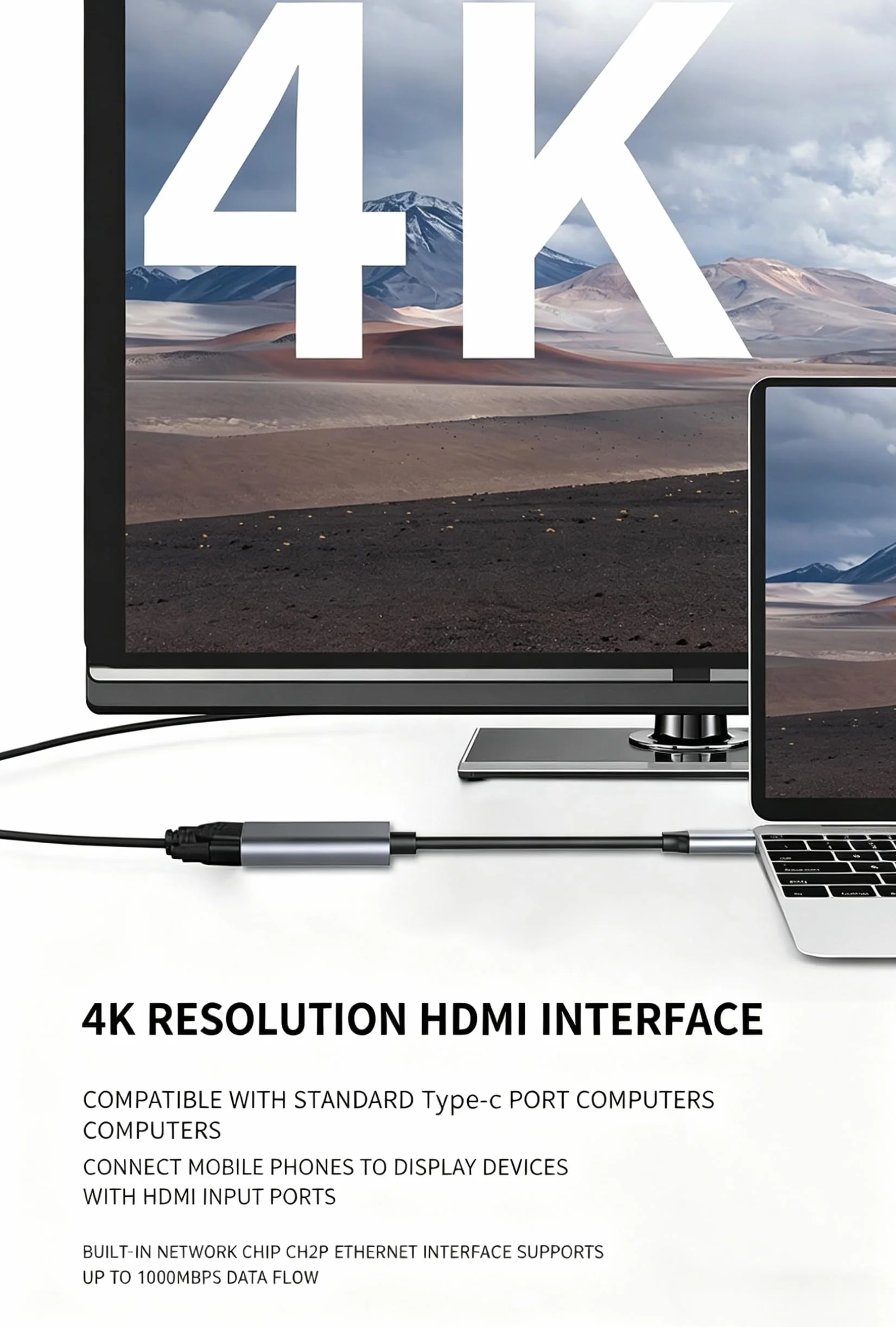 Adapter USB-C na HDMI, adapter USB typu C 4K do Thunderbolt 3 na HDMI, kompatybilny z MacBook Pro/Air, Dell XPS 15, Samsung Galaxy S24/S10/S9, Huawei P40