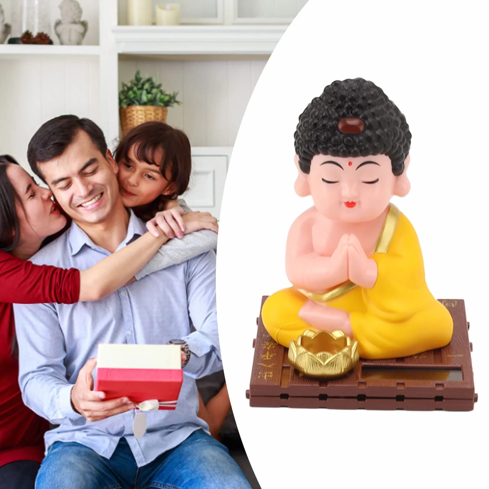 Figurine de Bouddha Hochant la Tête Solaire, Statue en Plastique Couleurs Vives pour Maison Voiture Bureau